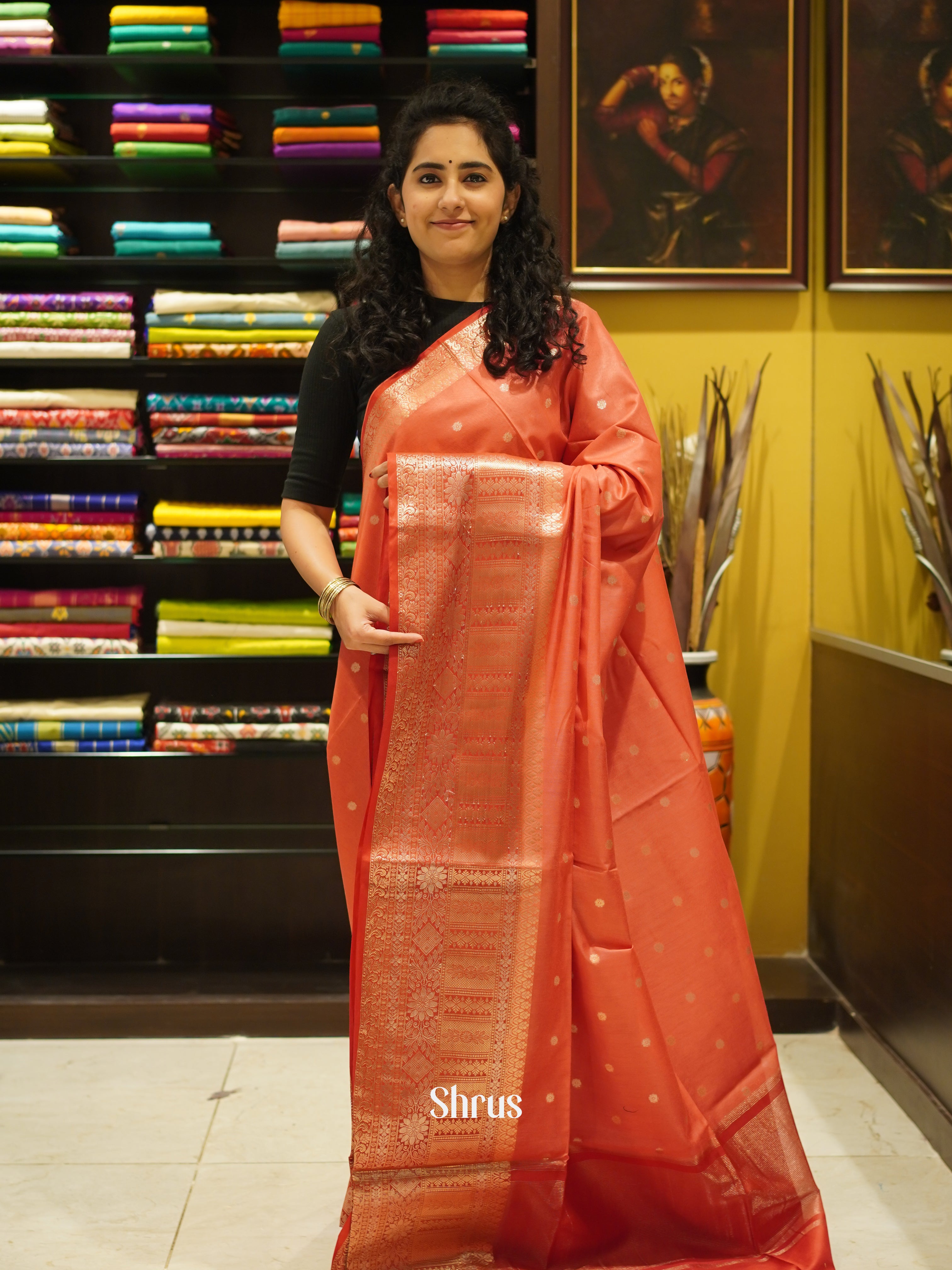 Brick & Red - Semi Silk Cotton Saree - Shop on ShrusEternity.com