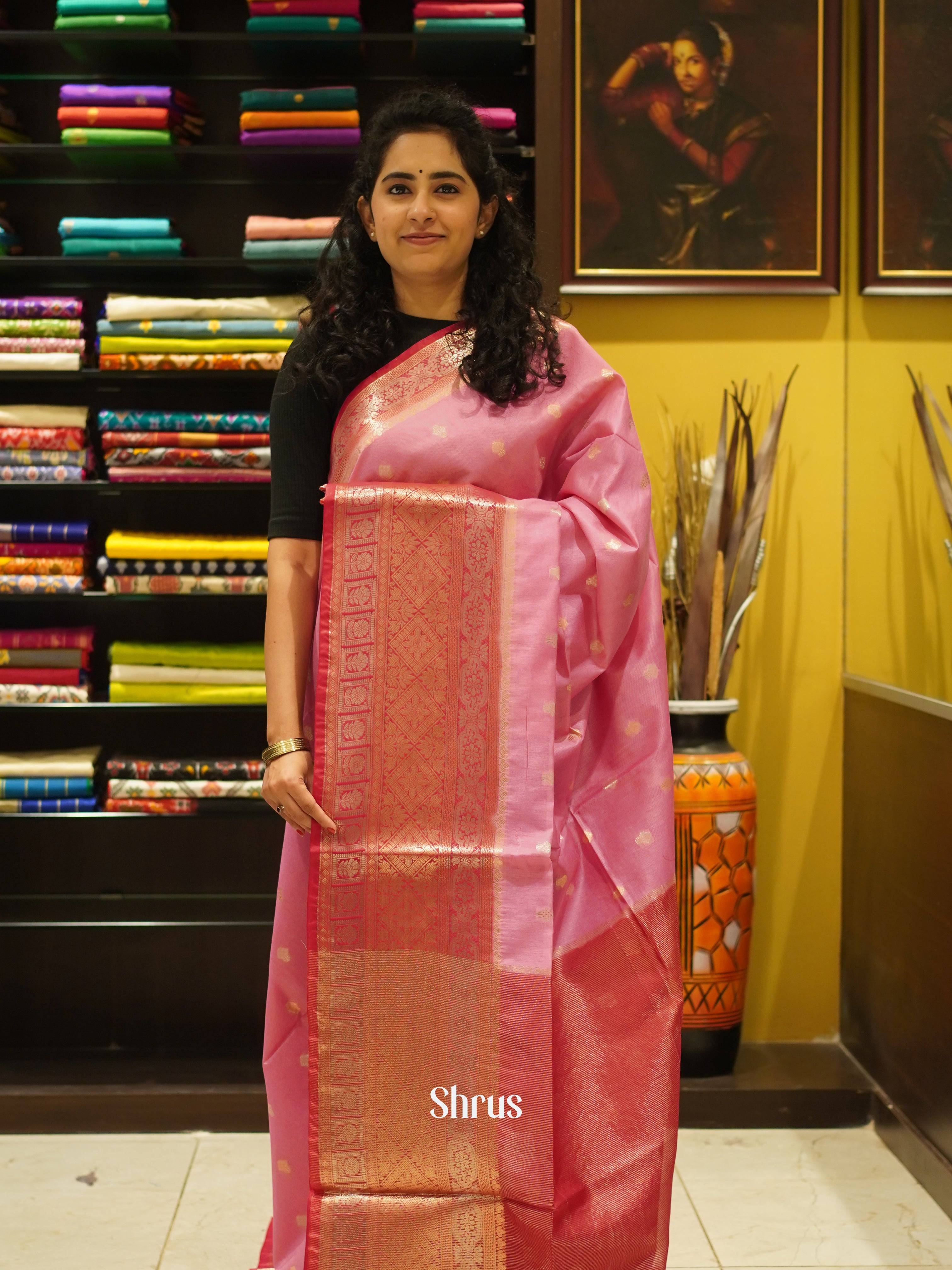 Baby Pink & Pink- Semi Silk Coton Saree - Shop on ShrusEternity.com