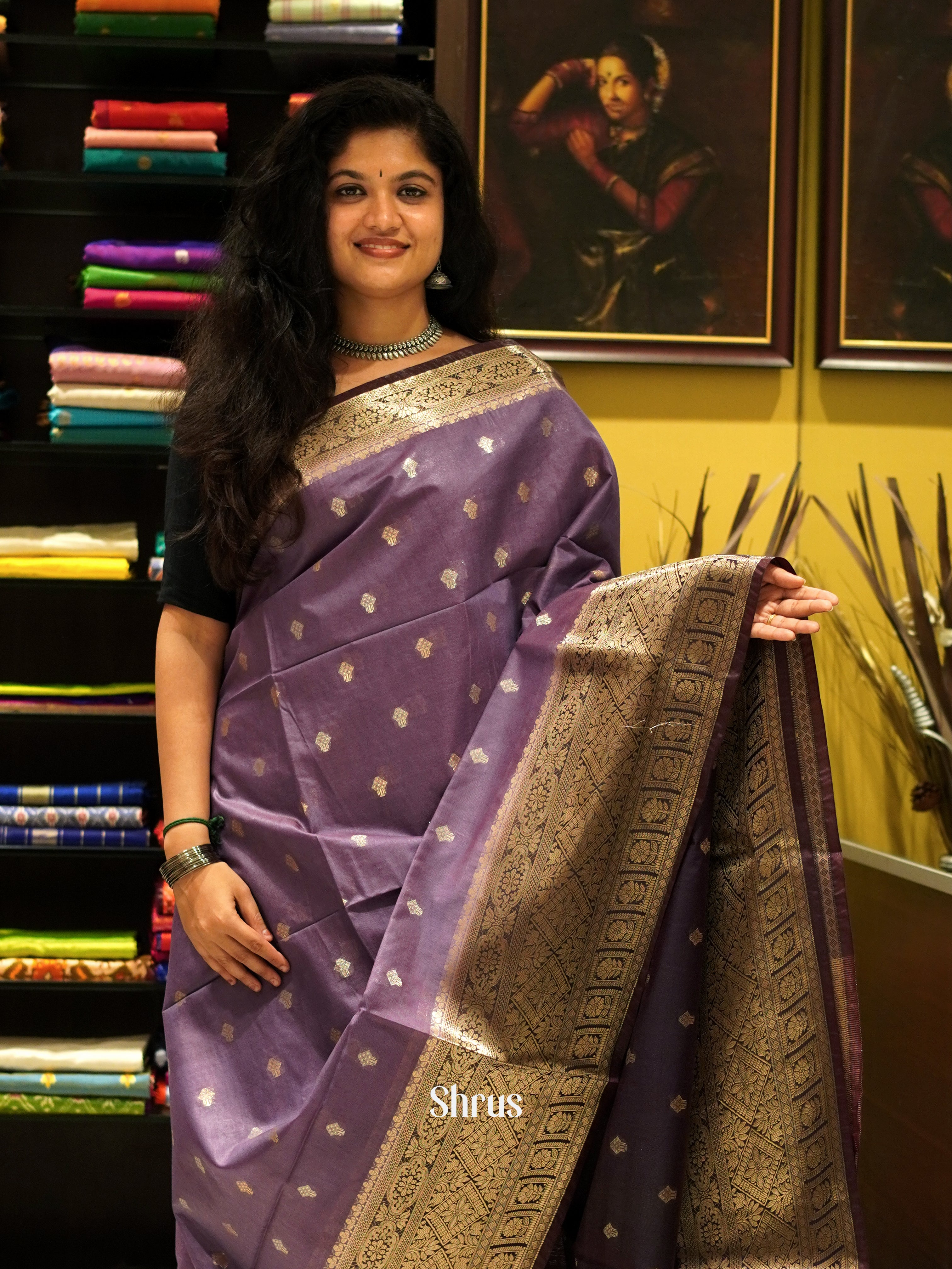 Lavender & Brown - North silkcotton Saree - Shop on ShrusEternity.com