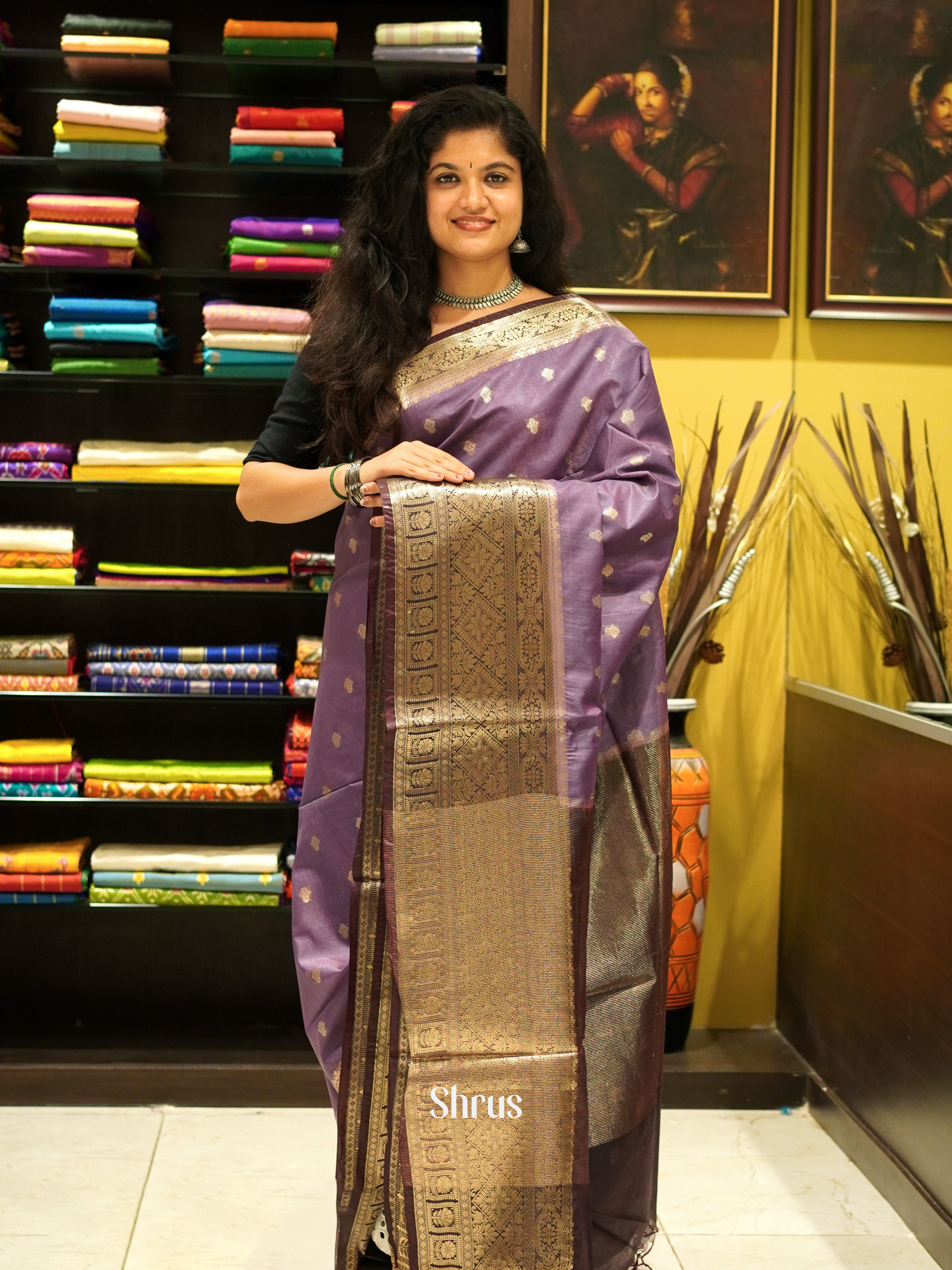 Lavender & Brown - North silkcotton Saree - Shop on ShrusEternity.com
