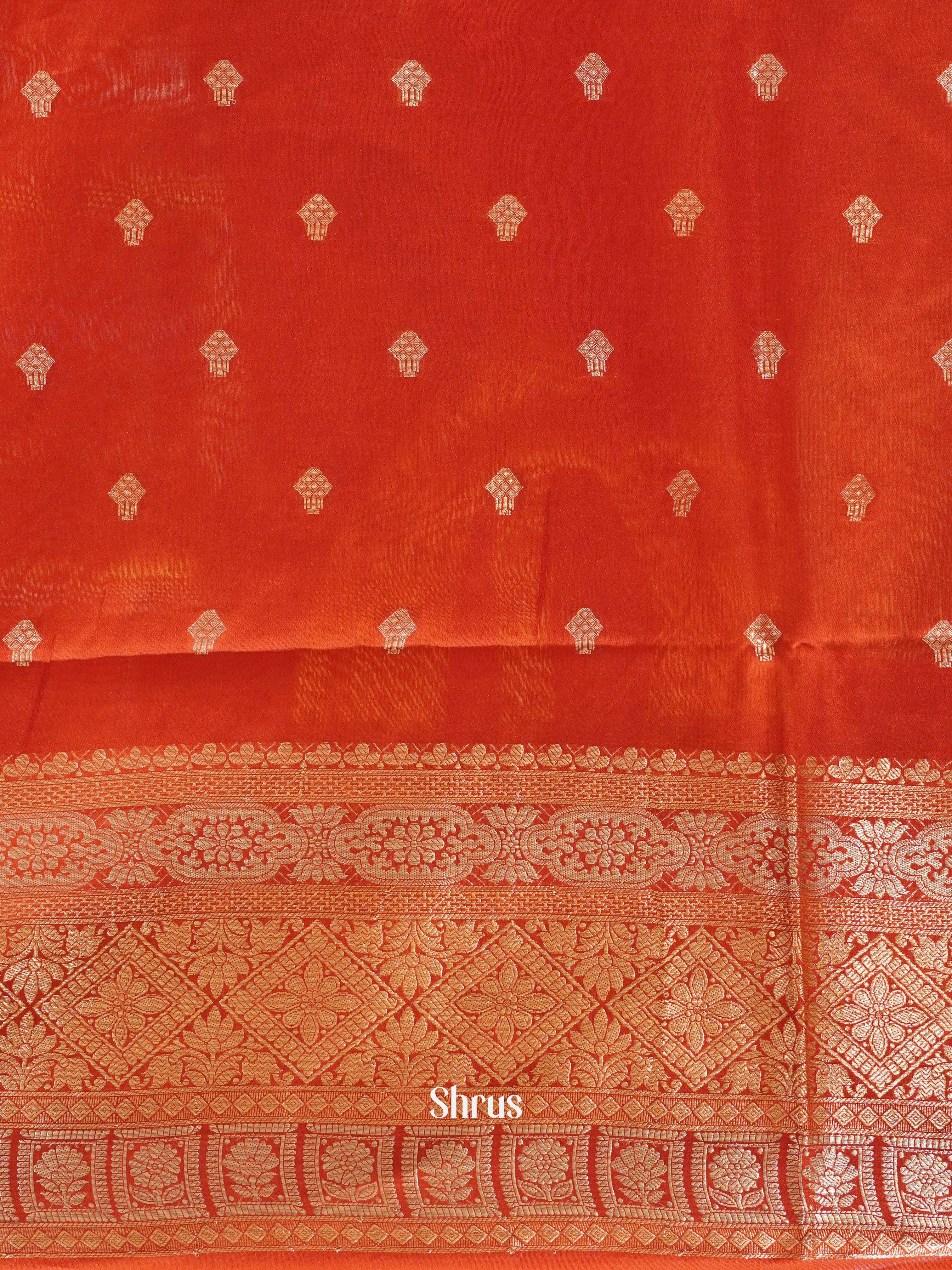 Orangish Pink & Red - North silkcotton Saree - Shop on ShrusEternity.com