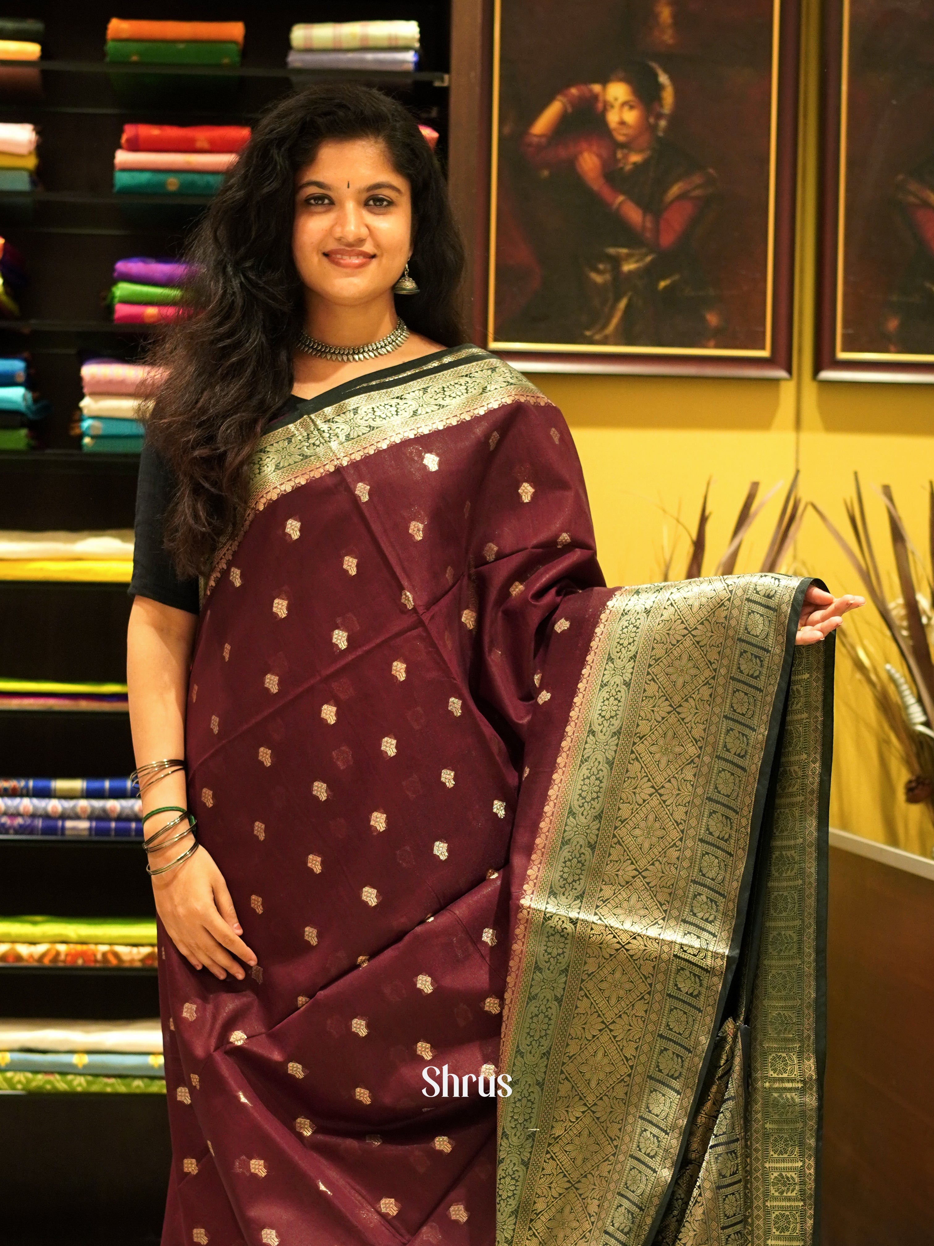 Brown & Black - North silkcotton Saree - Shop on ShrusEternity.com
