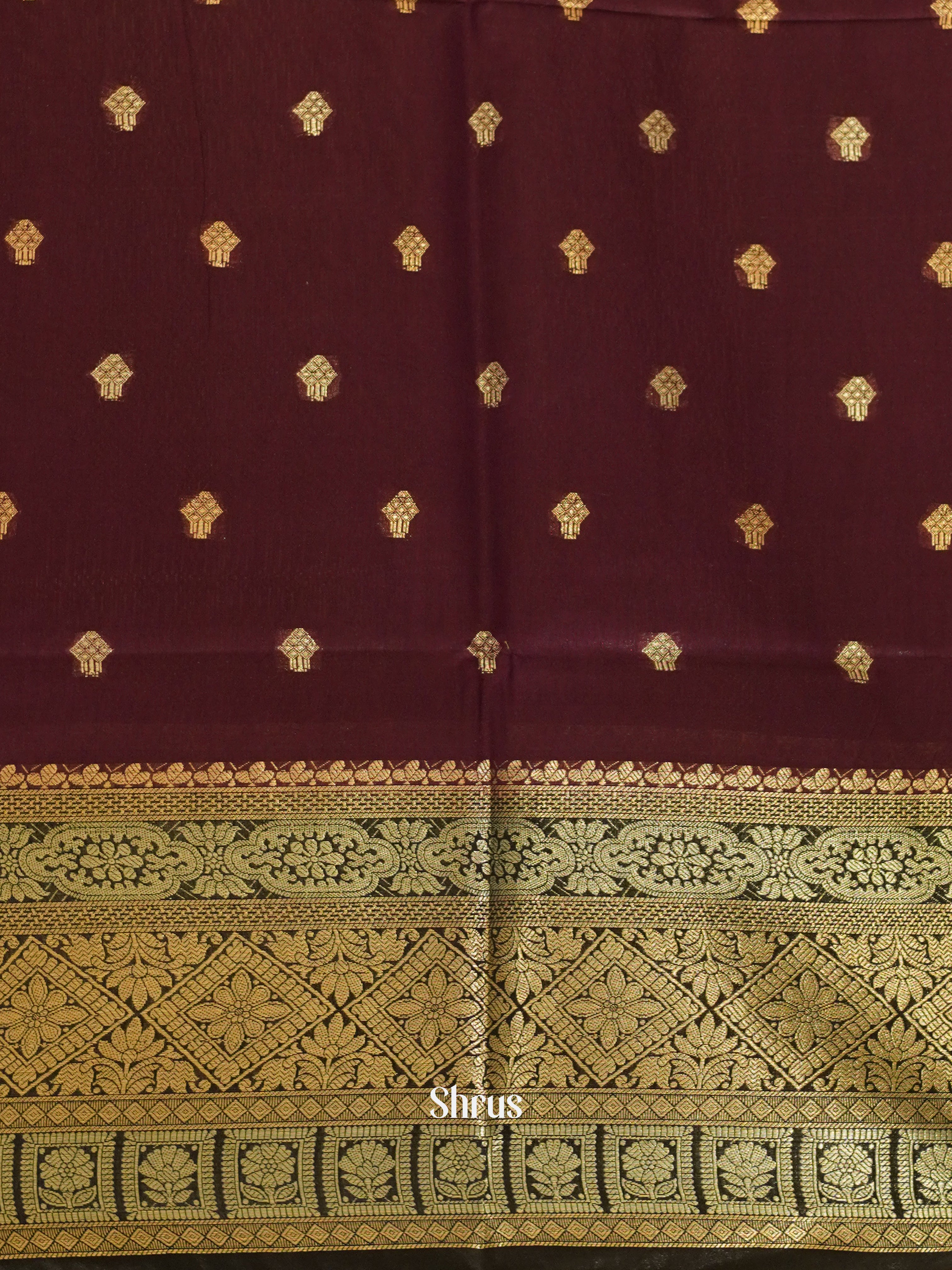 Wine & Black- North silkcotton Saree - Shop on ShrusEternity.com