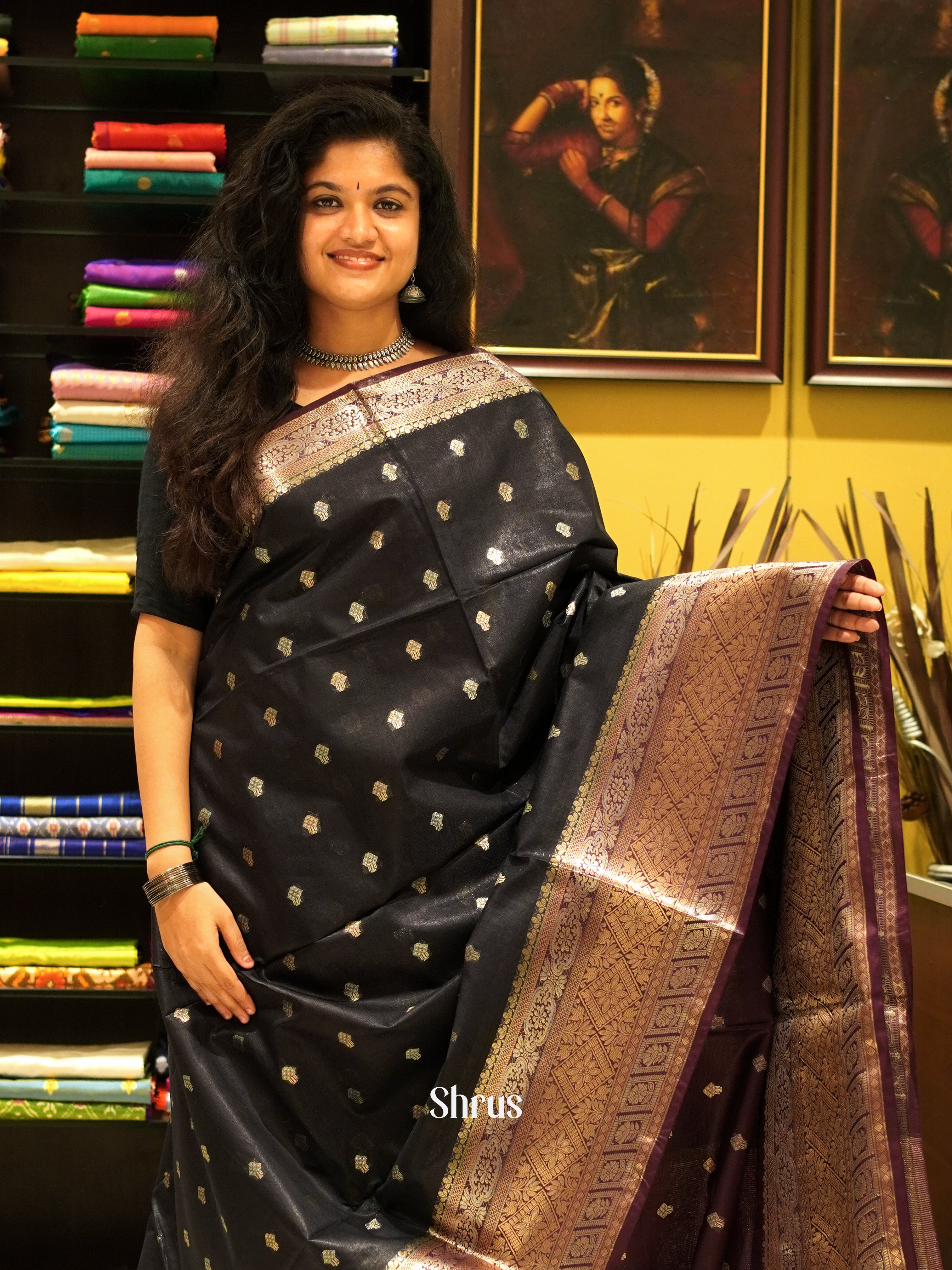 Black & Brown - North silkcotton Saree - Shop on ShrusEternity.com