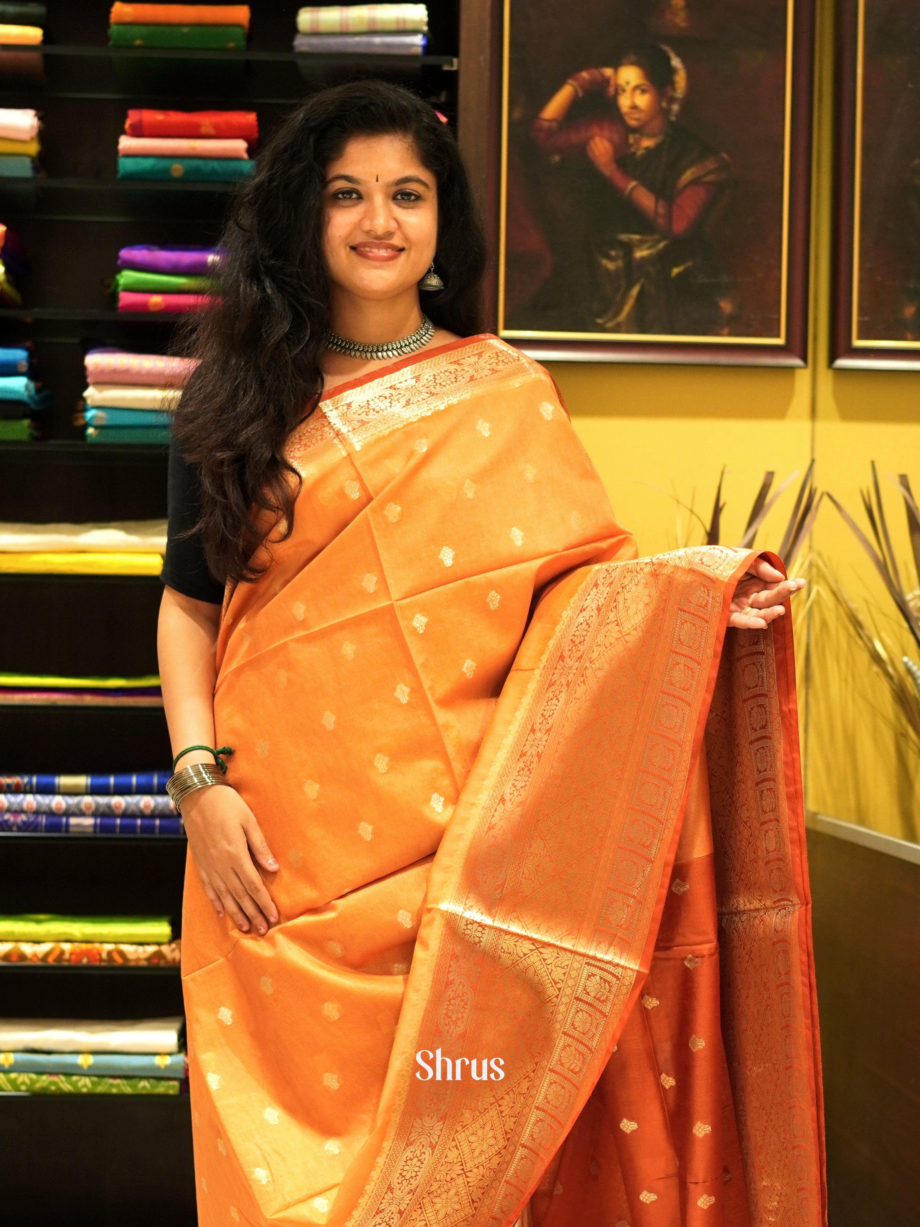 Orange & Brick - North silkcotton Saree - Shop on ShrusEternity.com