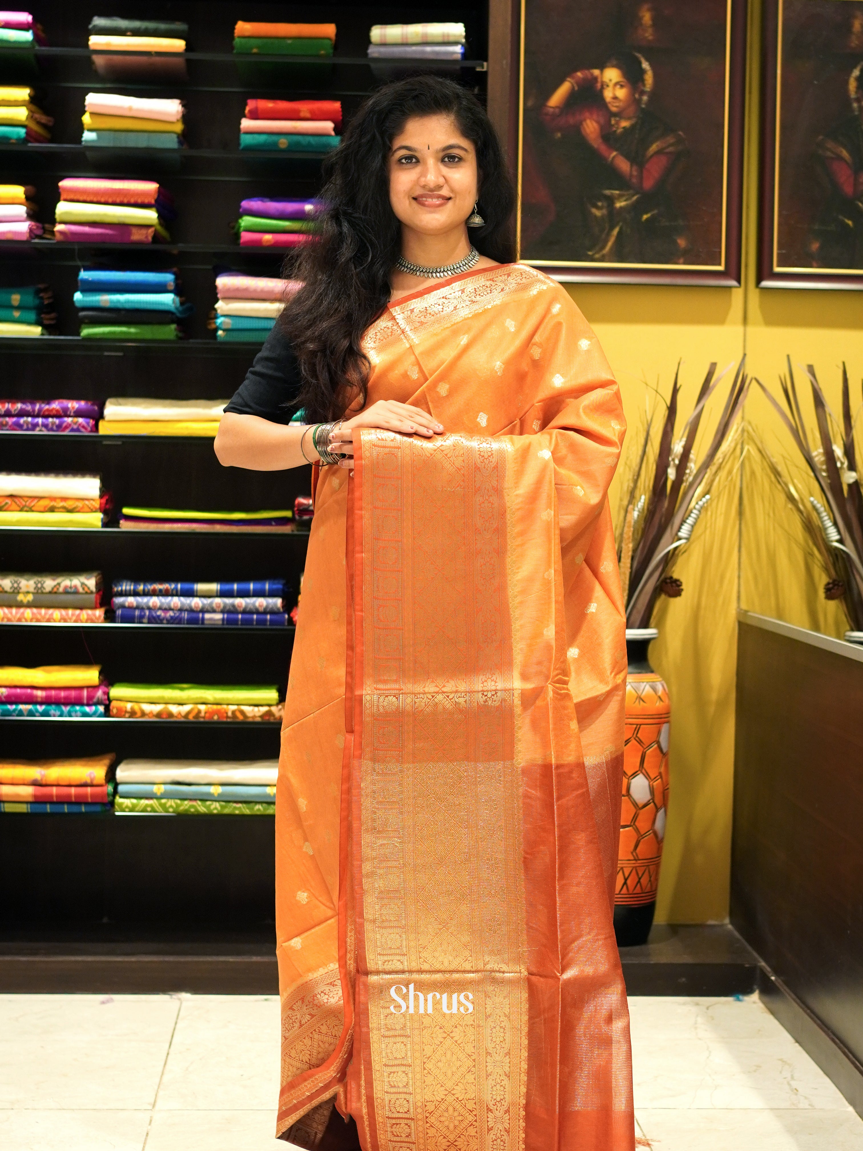 Orange & Brick - North silkcotton Saree - Shop on ShrusEternity.com