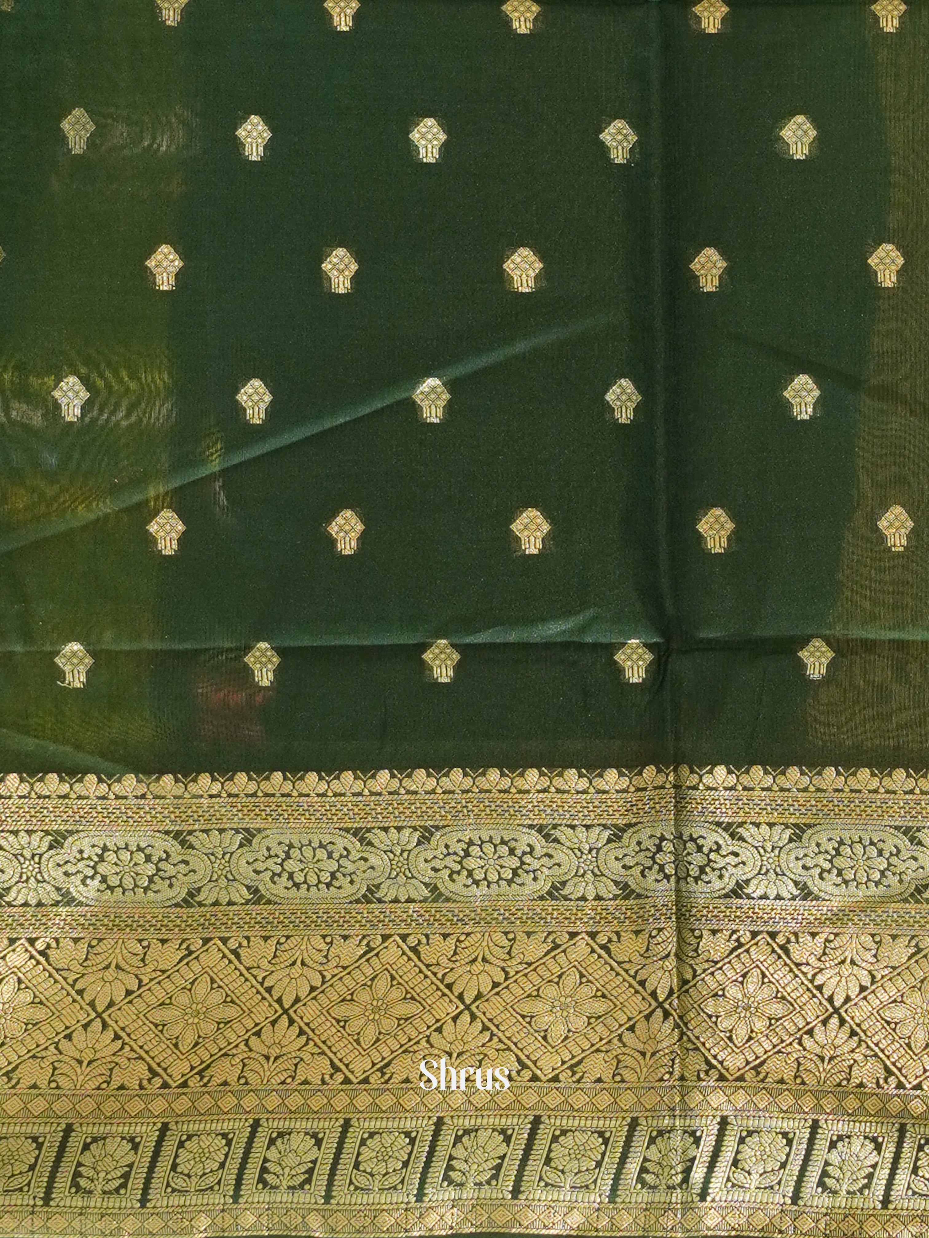 Light Green & Green - Semi Silk Cotton Saree - Shop on ShrusEternity.com