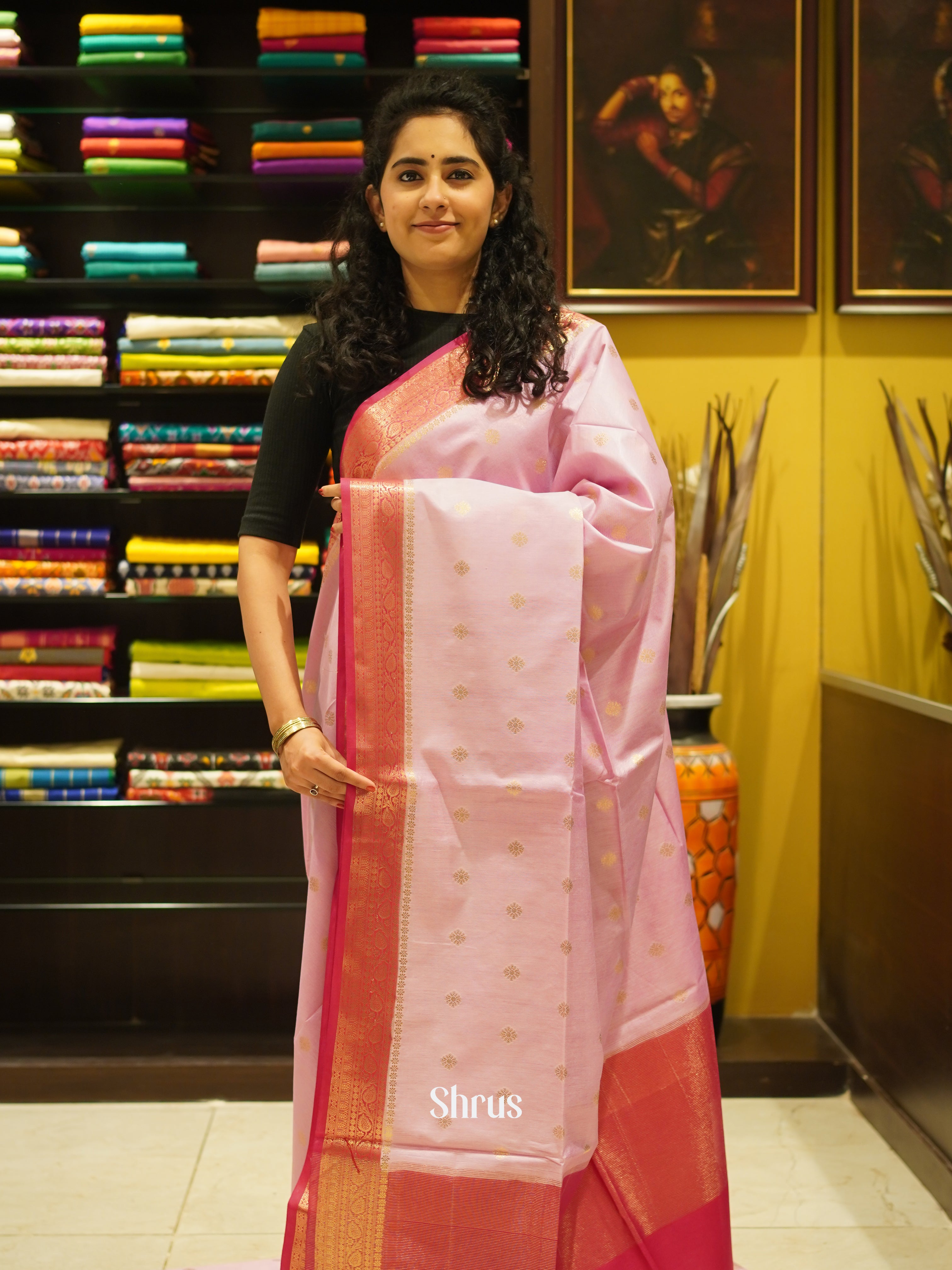 Baby Pink & Pink - Semi Silk Cotton Saree - Shop on ShrusEternity.com