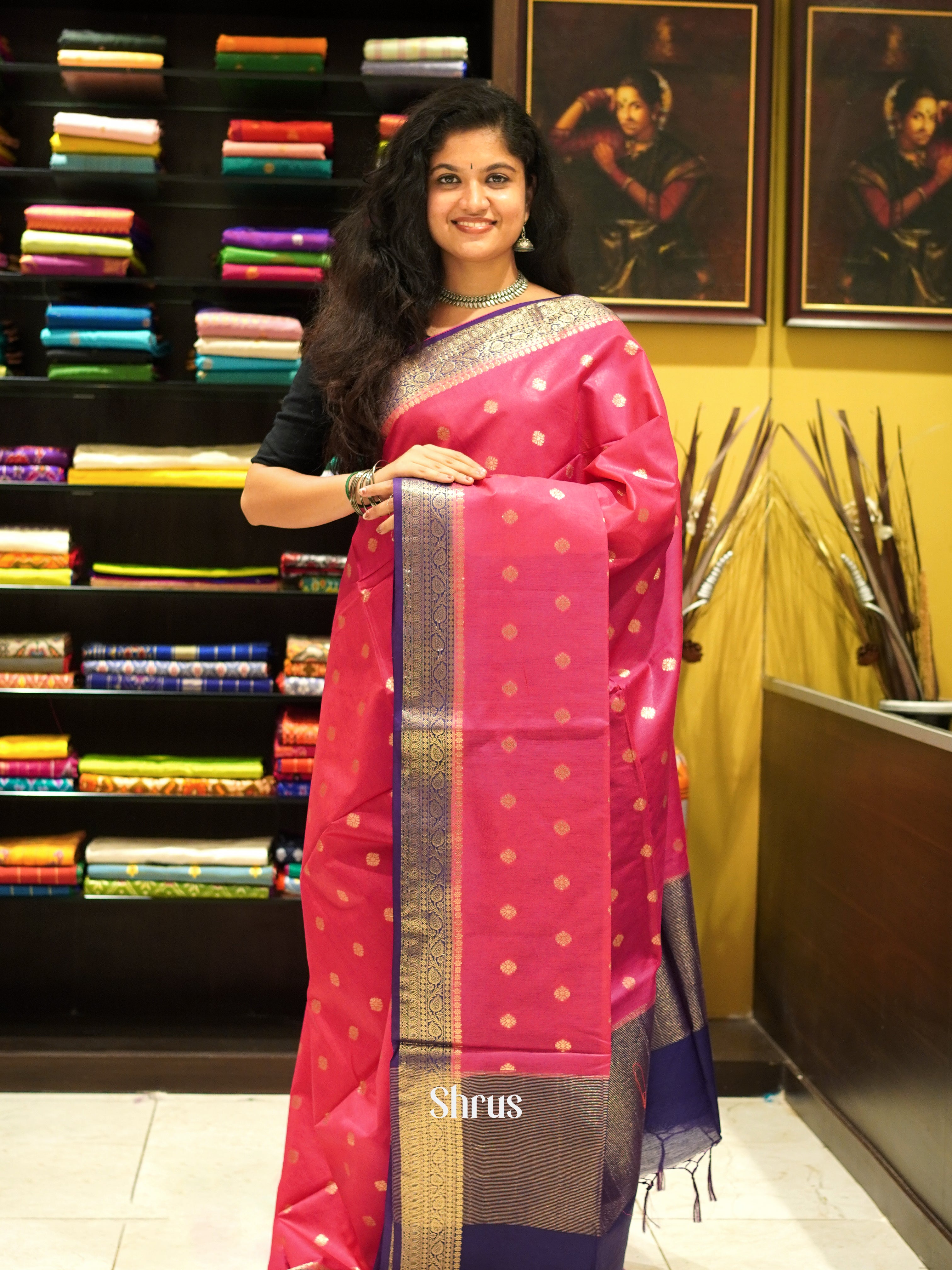Pink & Purple- North silkcotton Saree - Shop on ShrusEternity.com