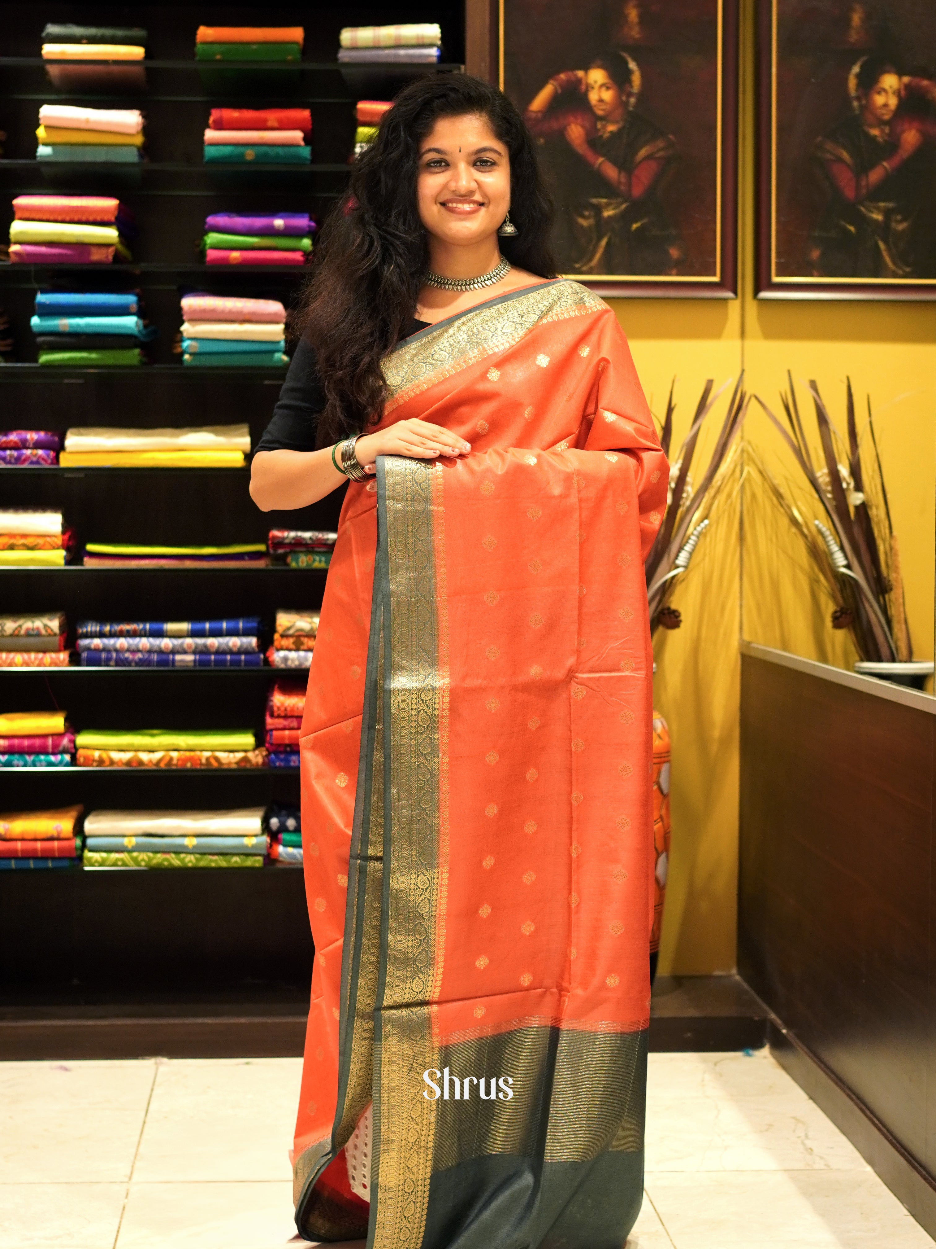 Red & Grey - North silkcotton Saree - Shop on ShrusEternity.com