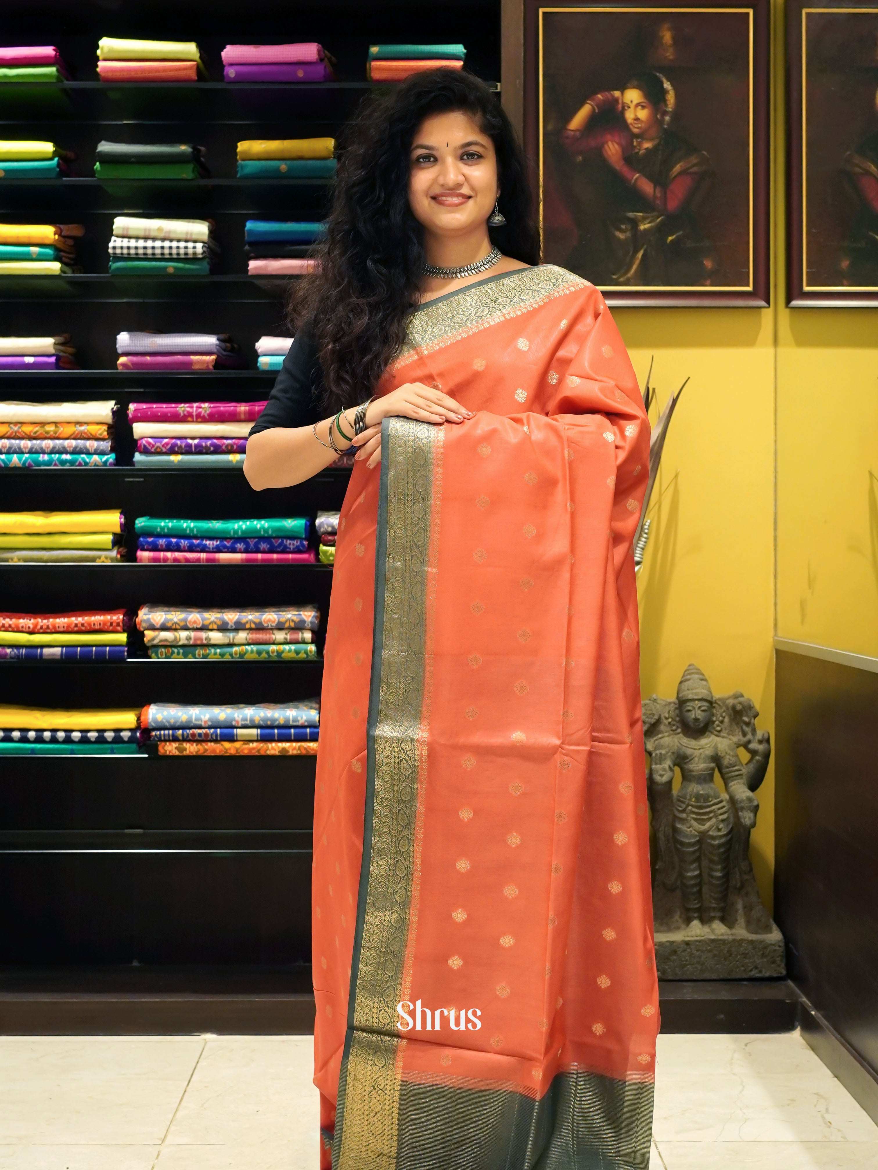 Red & Grey - North silkcotton Saree - Shop on ShrusEternity.com