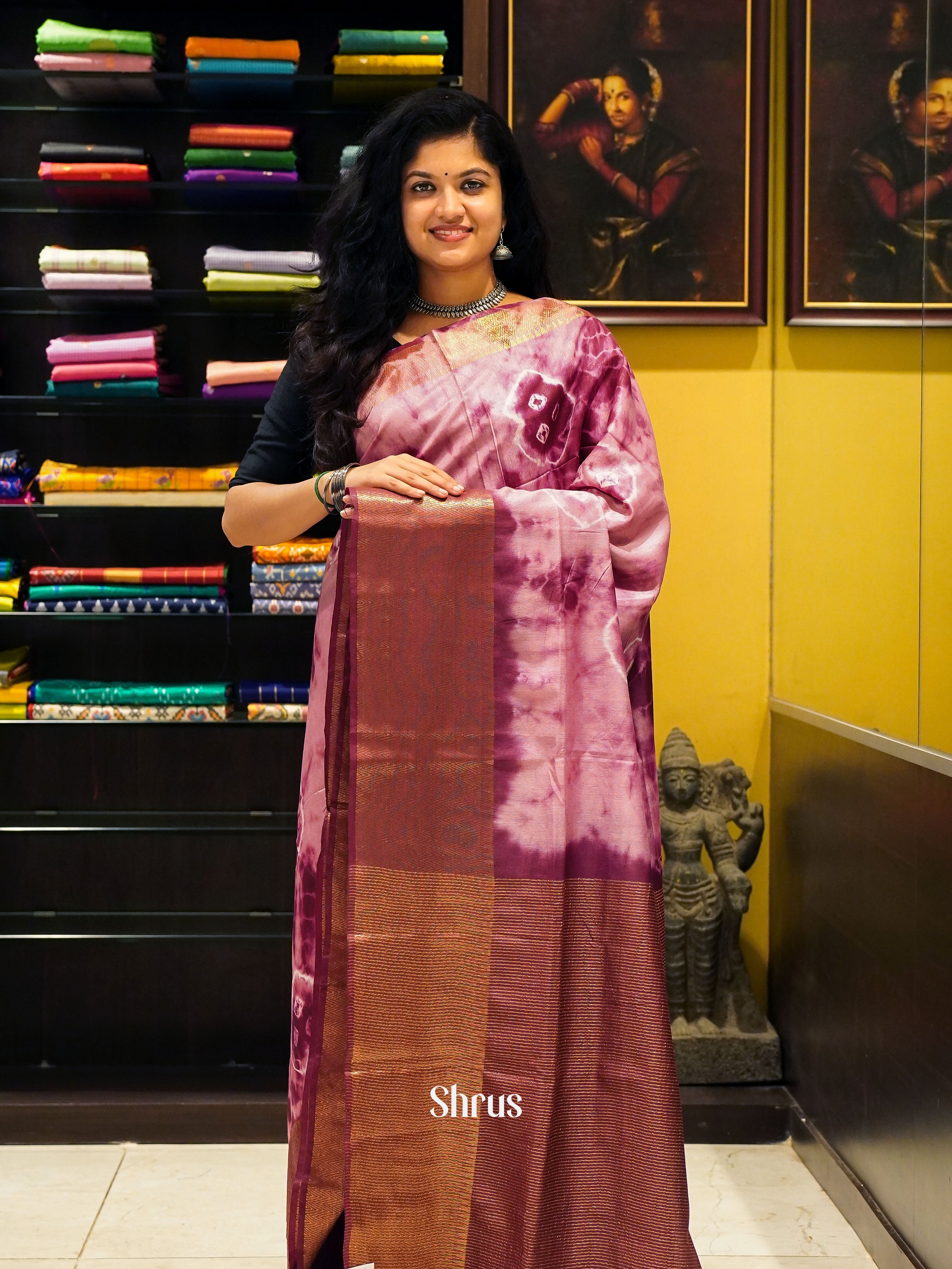 Cream & Maroon - Shibori Saree - Shop on ShrusEternity.com