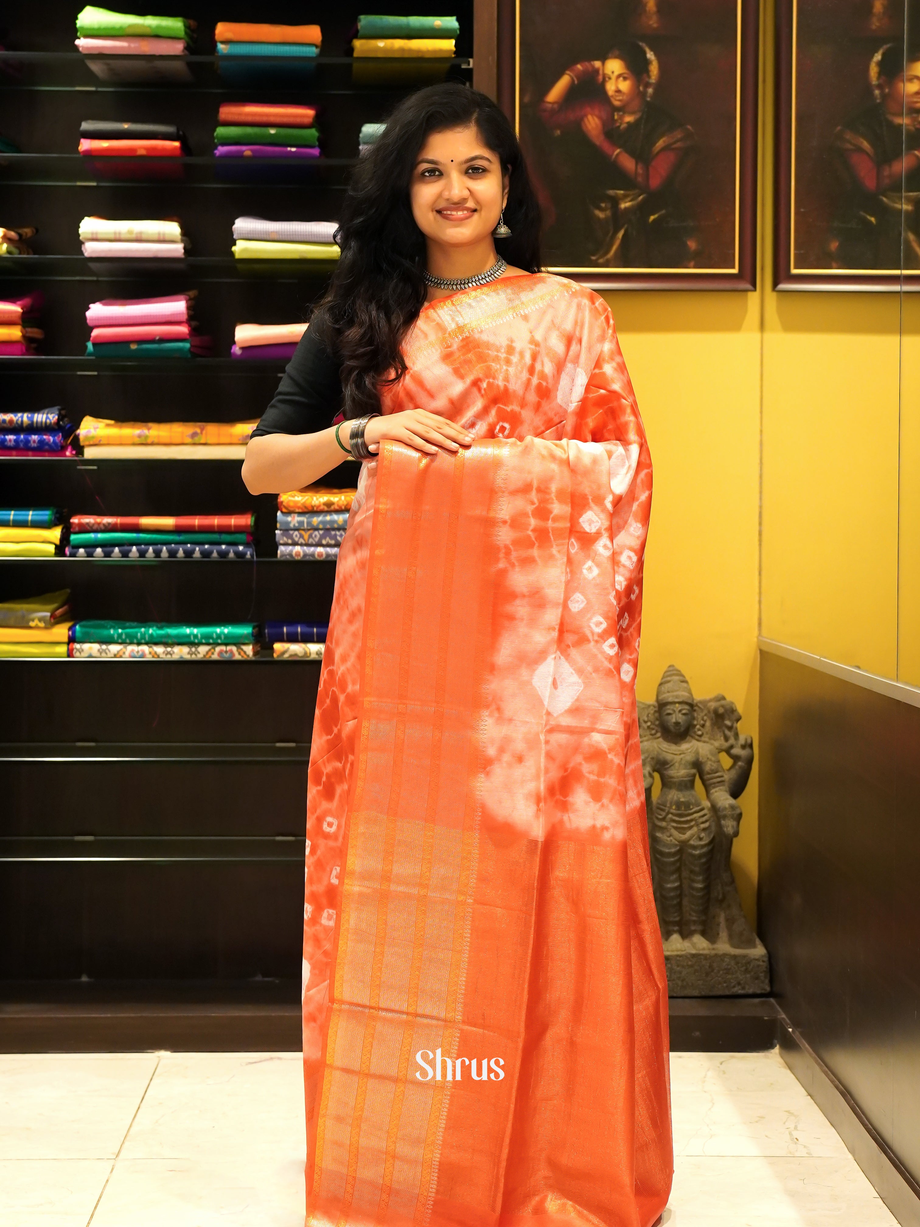 Red & Cream - Shibori Saree - Shop on ShrusEternity.com