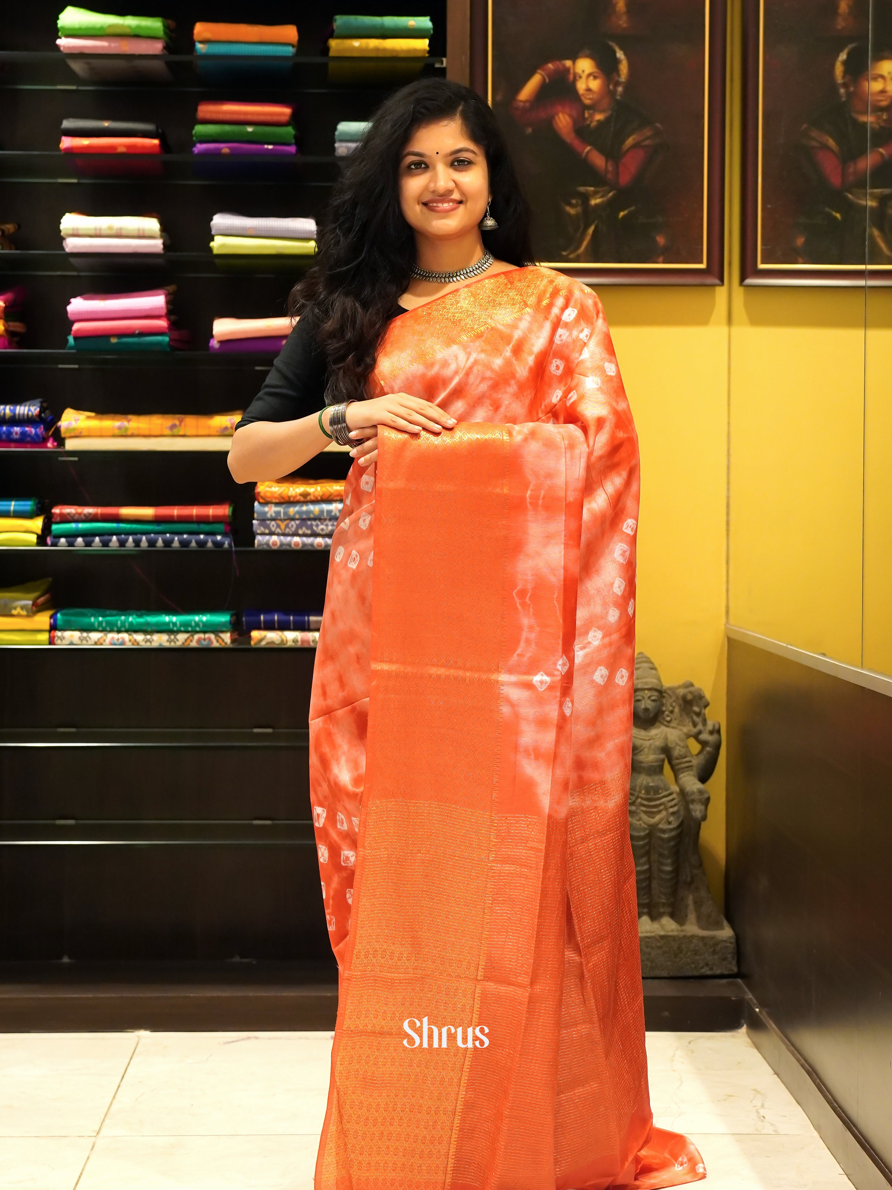 Red - Shibori Saree - Shop on ShrusEternity.com