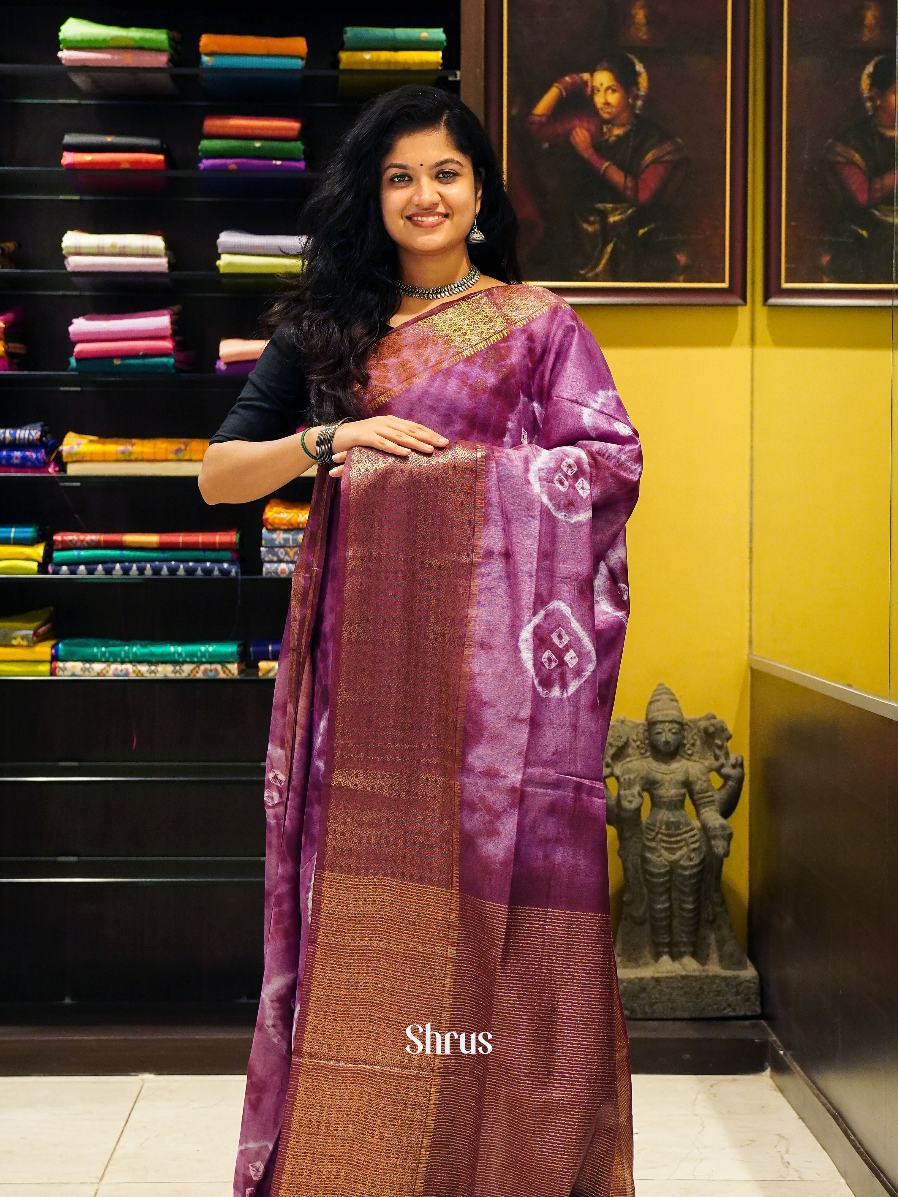 Cream & Violet - Shibori Saree - Shop on ShrusEternity.com