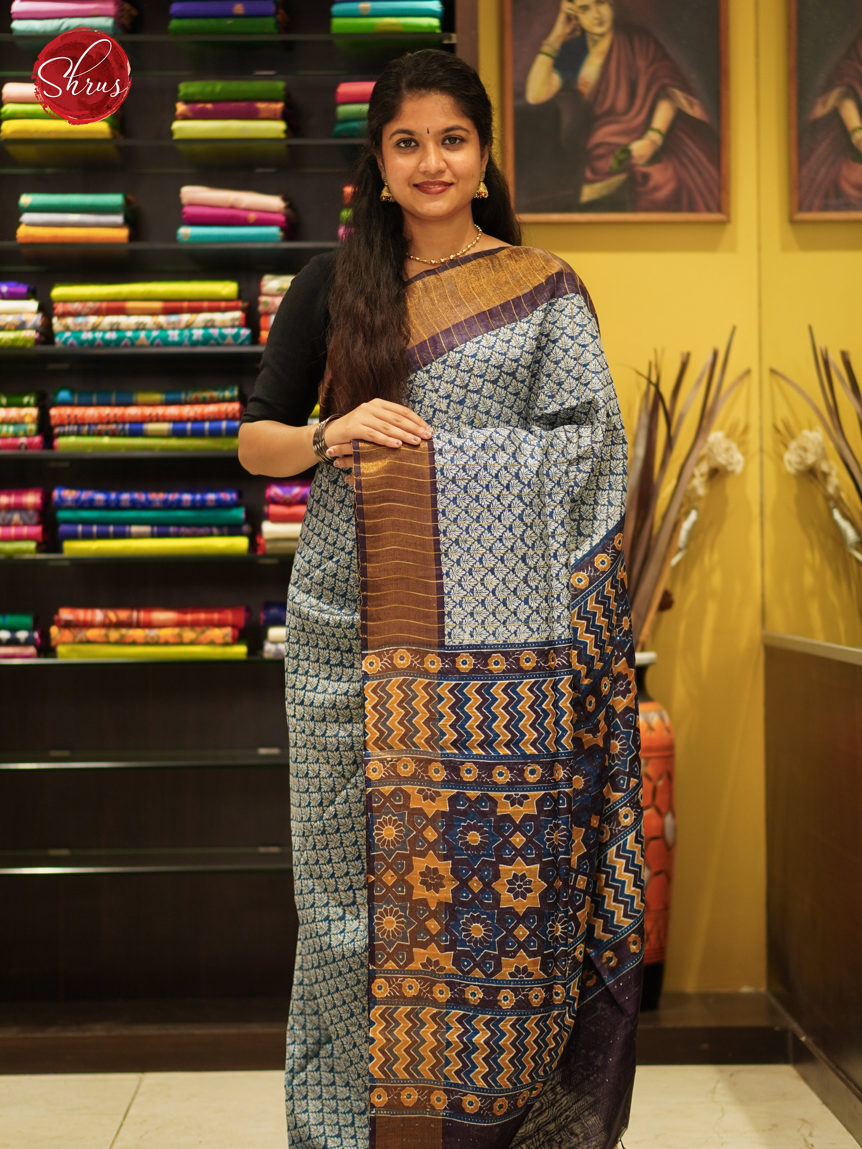 Blue & Navy Blue - Semi Gicha Saree - Shop on ShrusEternity.com