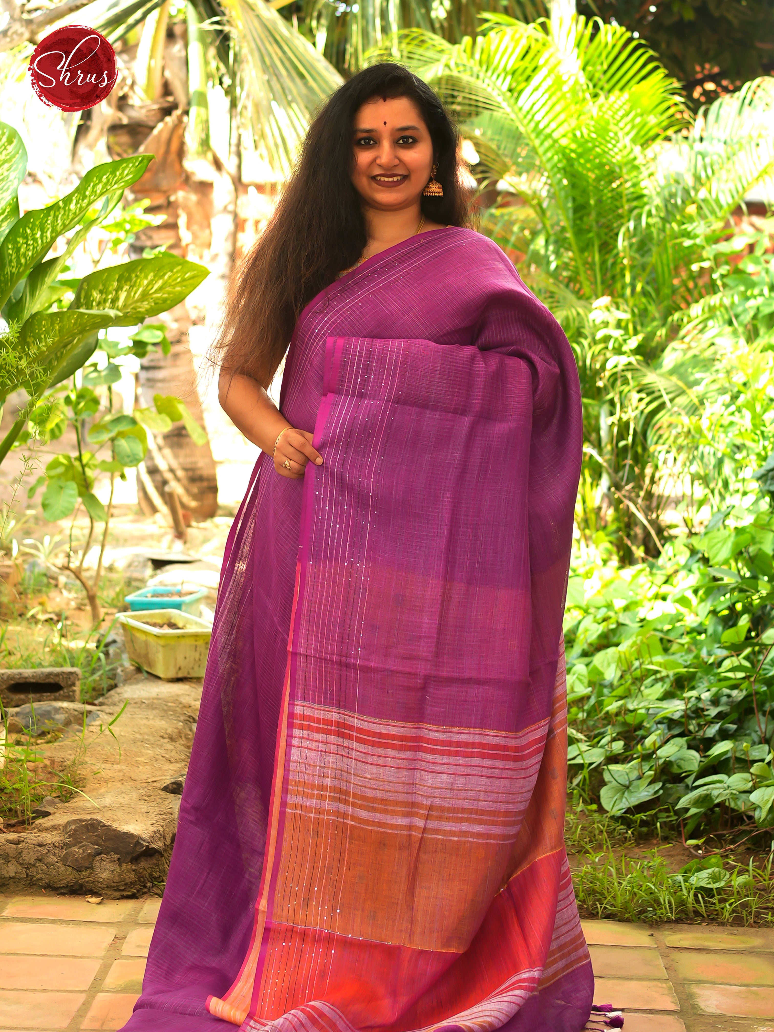 Purple & Brick - Linen Saree - Shop on ShrusEternity.com