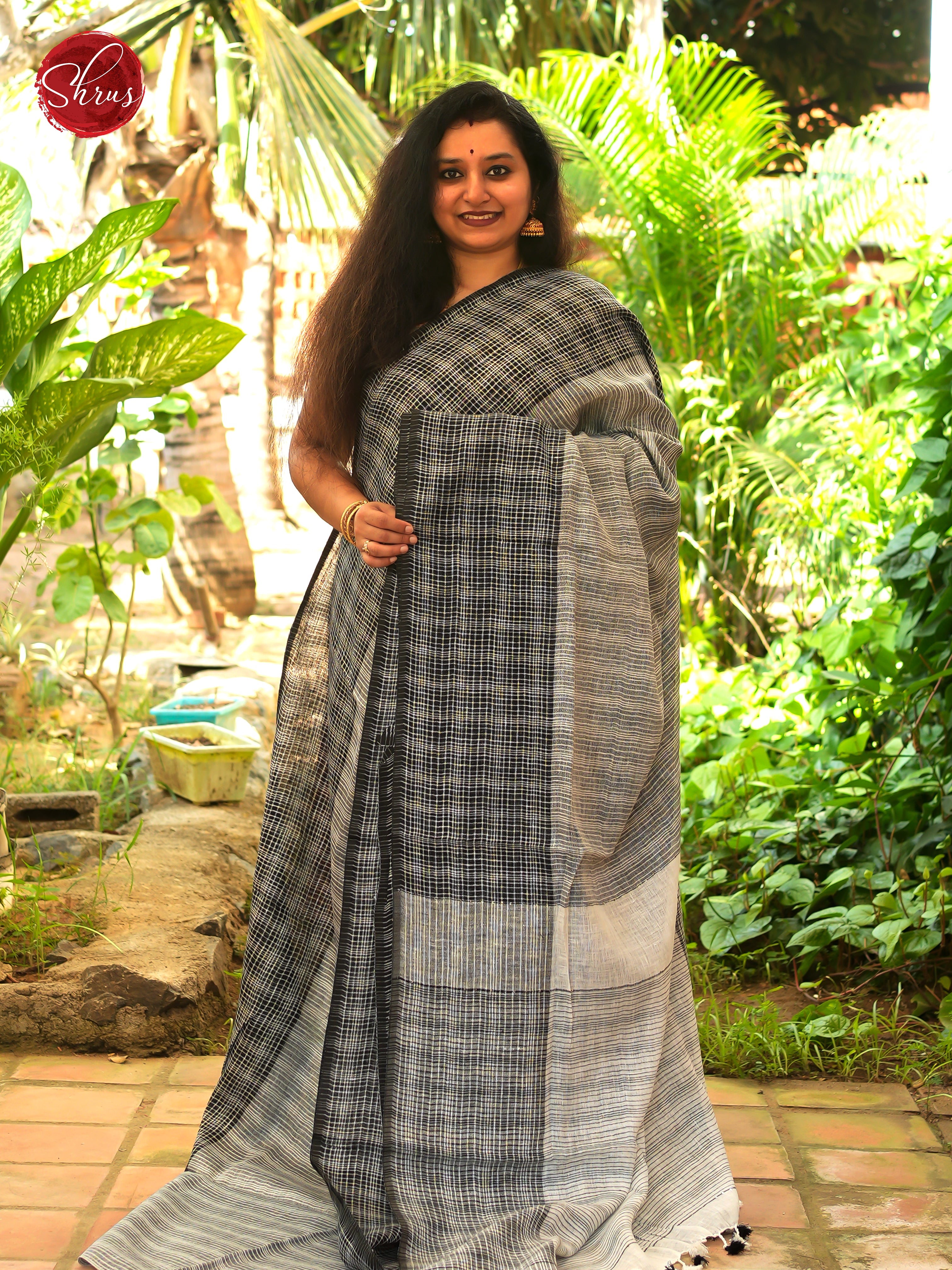 Grey & Black - Linen Saree - Shop on ShrusEternity.com