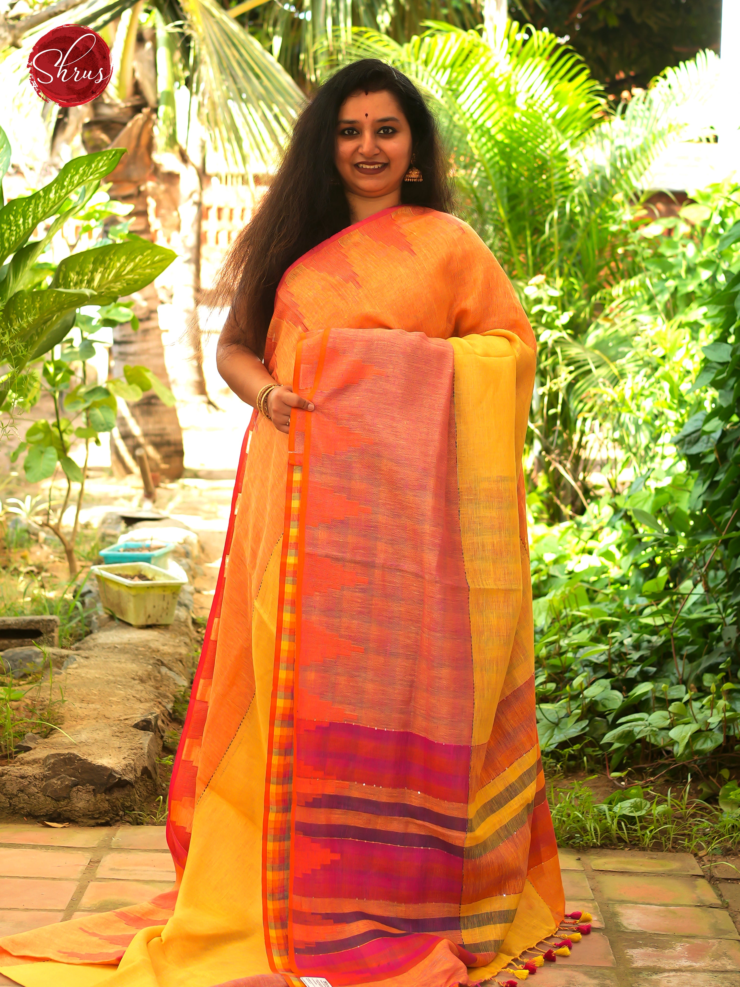 Yellow & Orange - Linen Saree Saree - Shop on ShrusEternity.com
