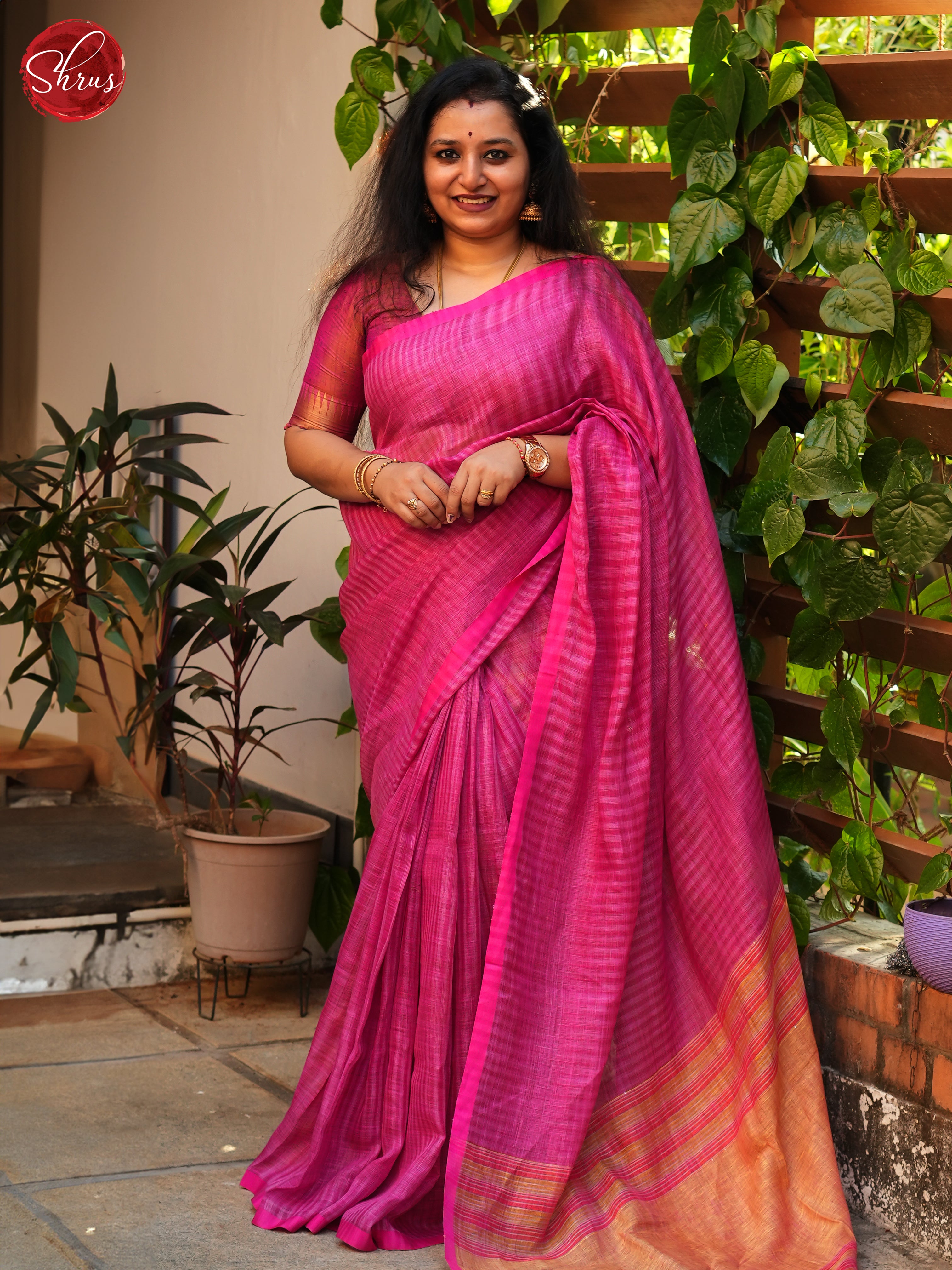 Pink (Single Tone) - Linen Saree - Shop on ShrusEternity.com