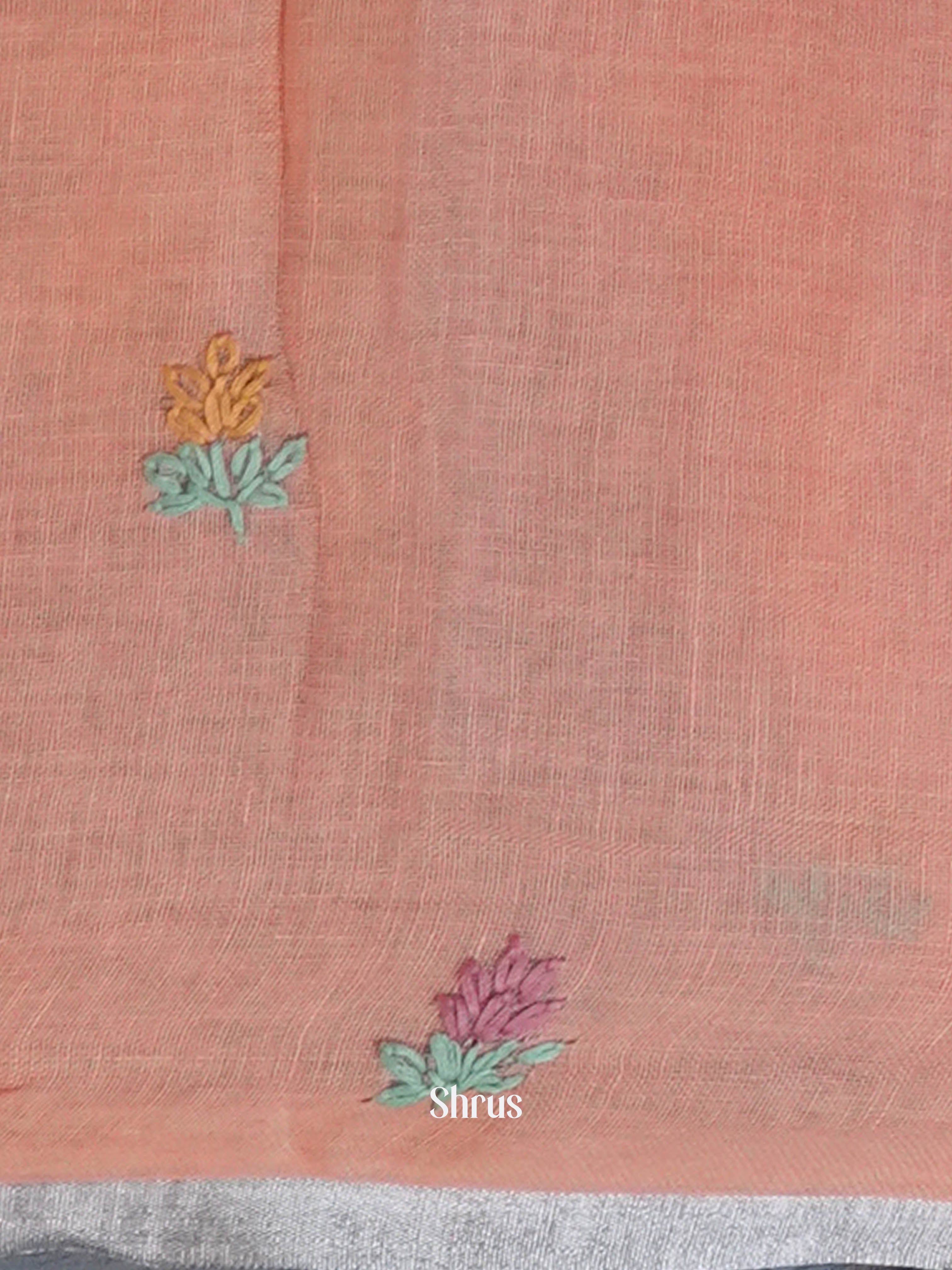 Peach - Linen Saree Saree - Shop on ShrusEternity.com