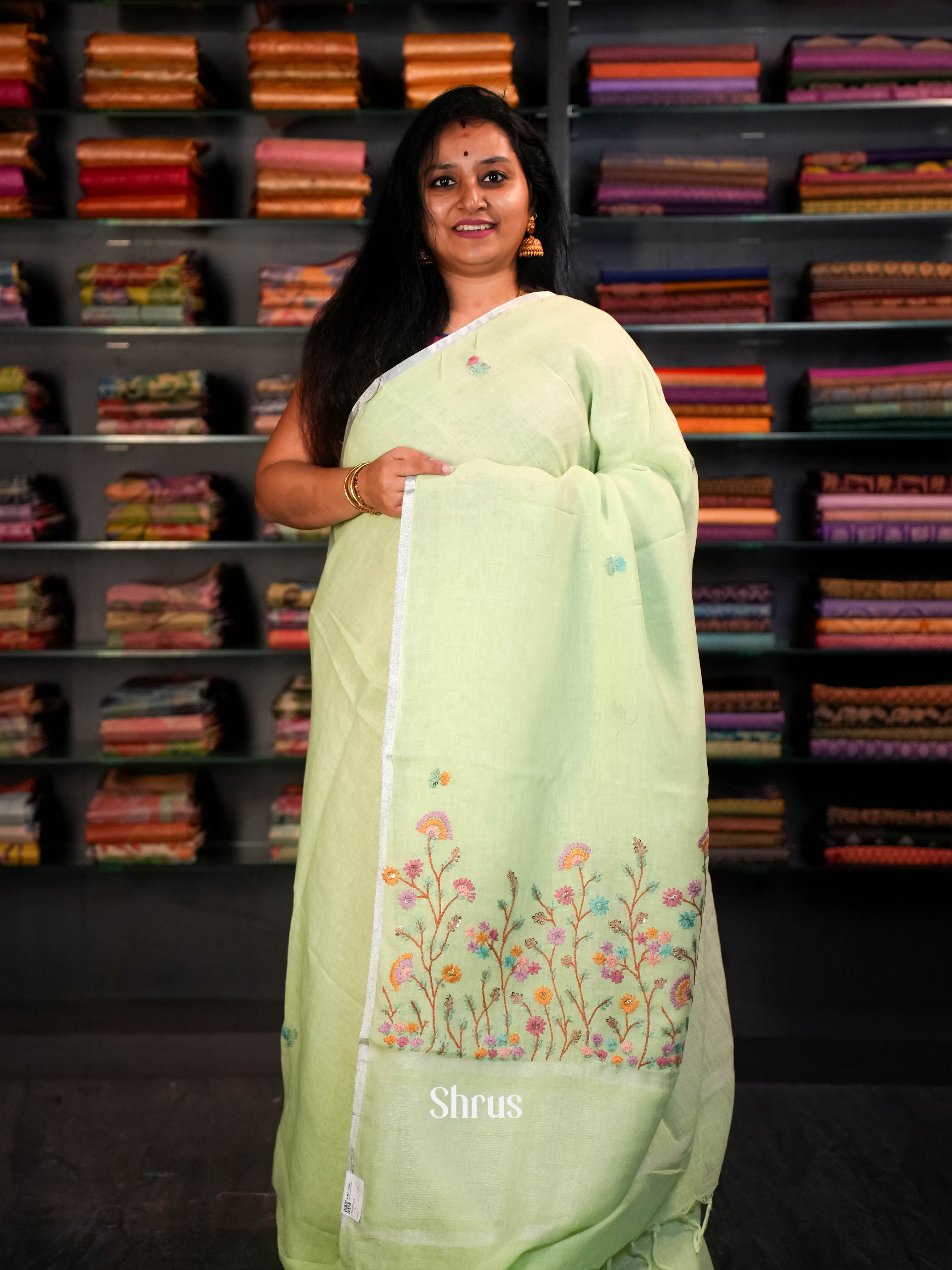 Pista Green - Linen Saree Saree - Shop on ShrusEternity.com