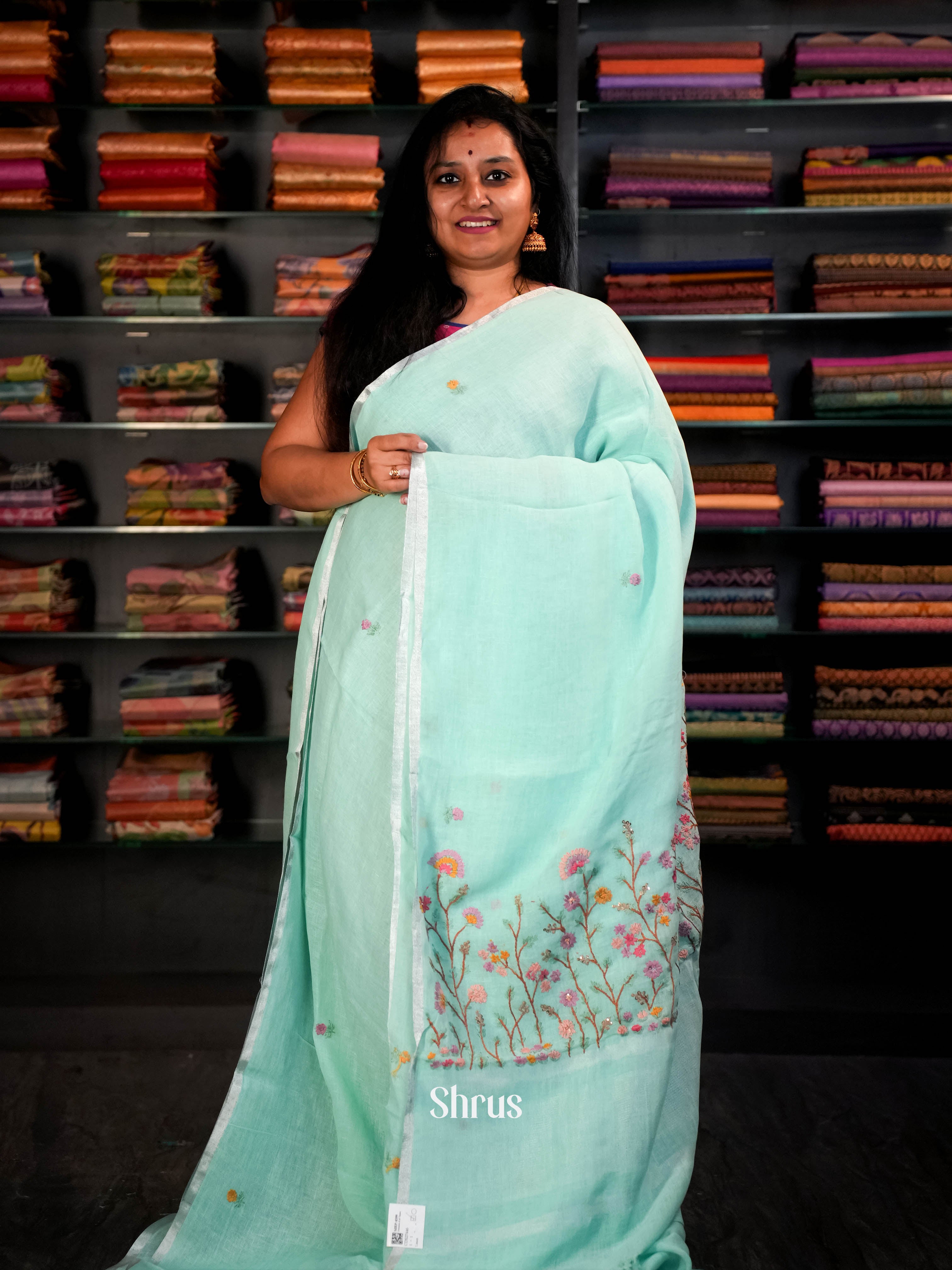 Teal - Linen Saree Saree - Shop on ShrusEternity.com