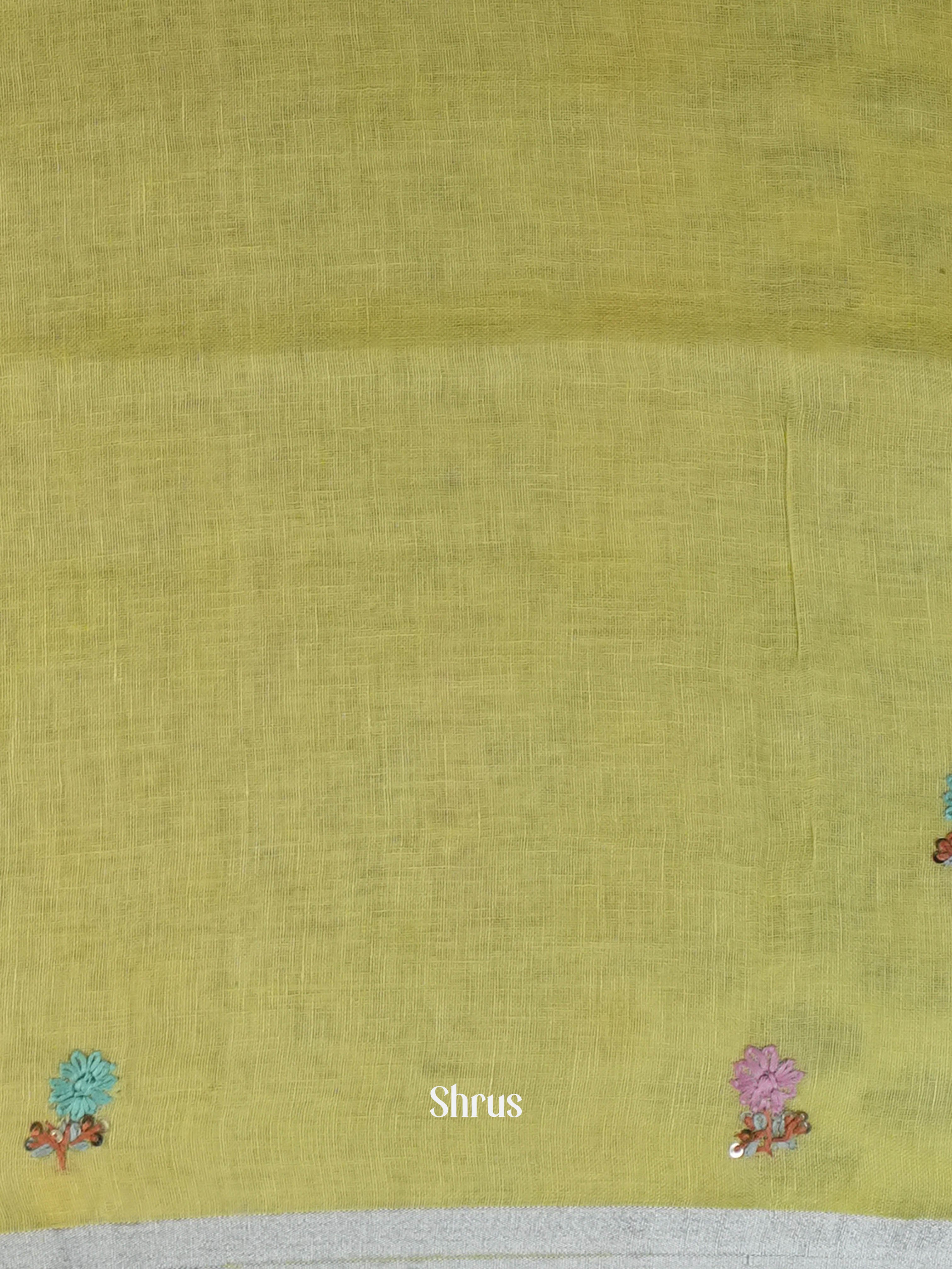 Yellowish Green - Linen Saree Saree - Shop on ShrusEternity.com