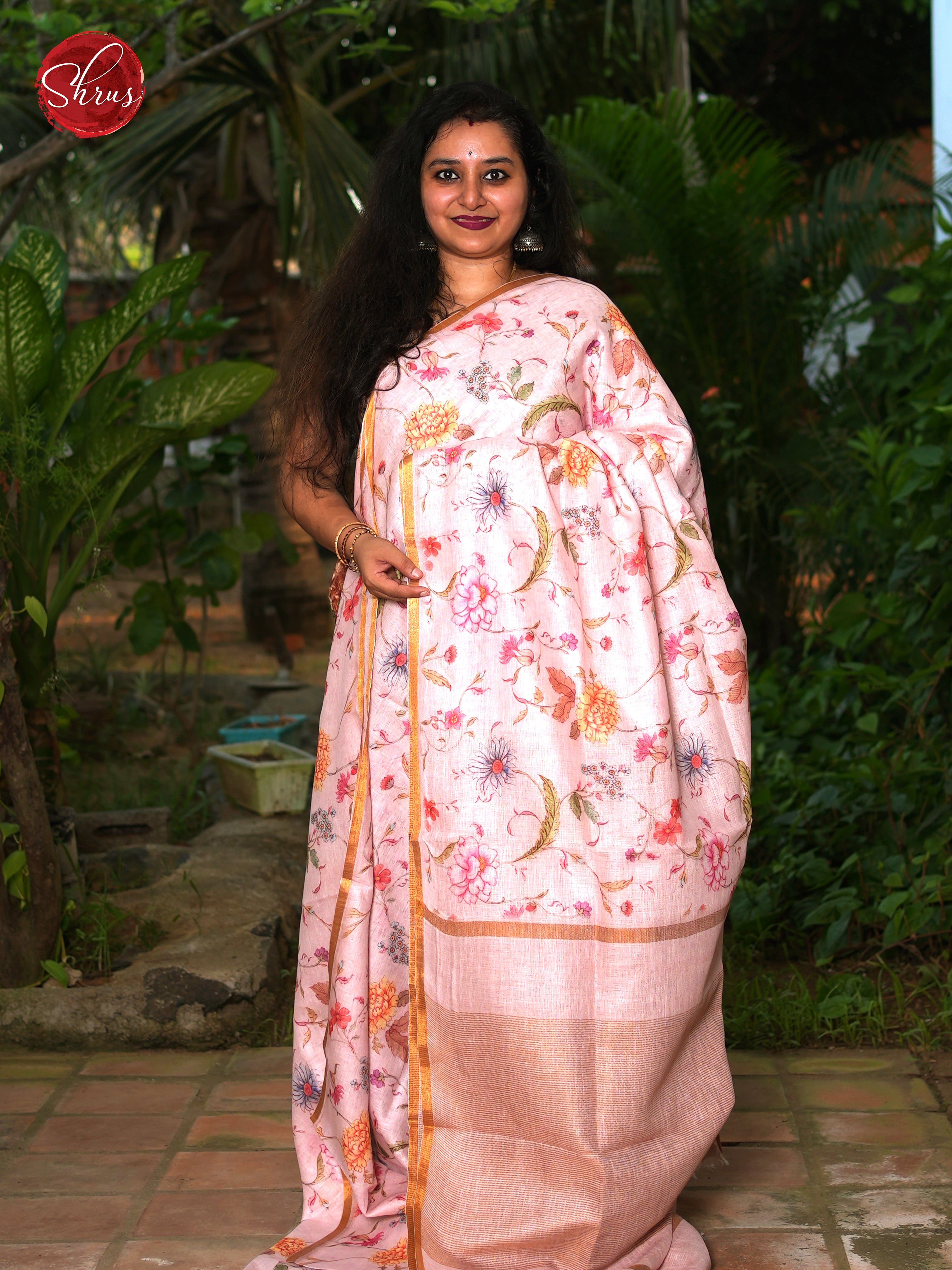 Pink(Single Tone) - Linen Saree - Shop on ShrusEternity.com