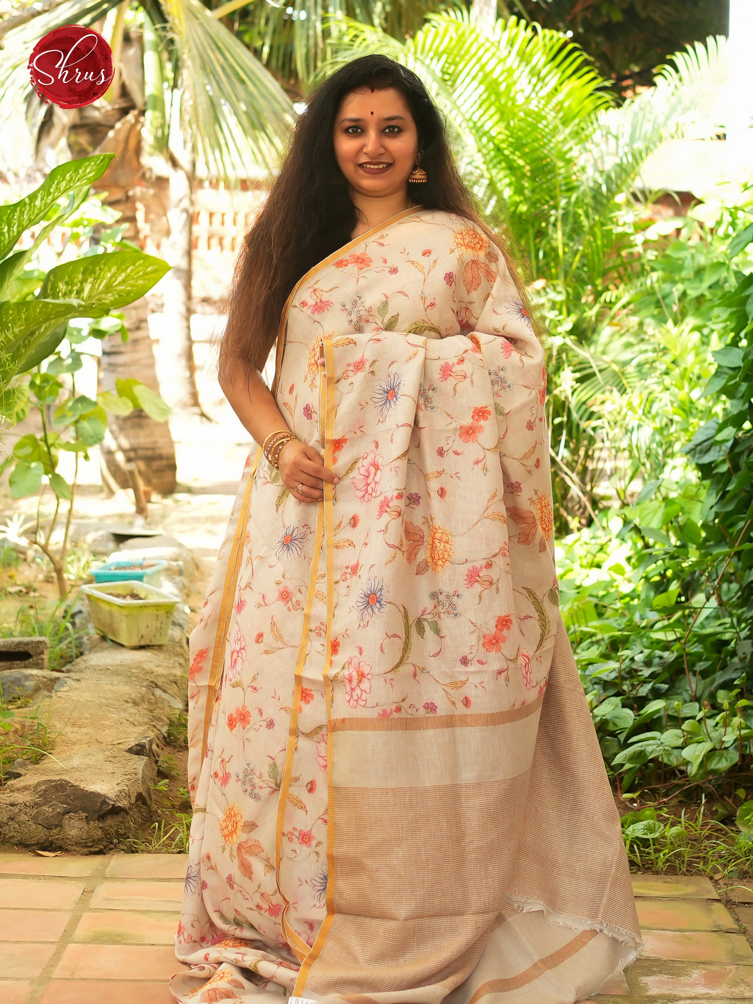 Cream - Linen Saree Saree - Shop on ShrusEternity.com