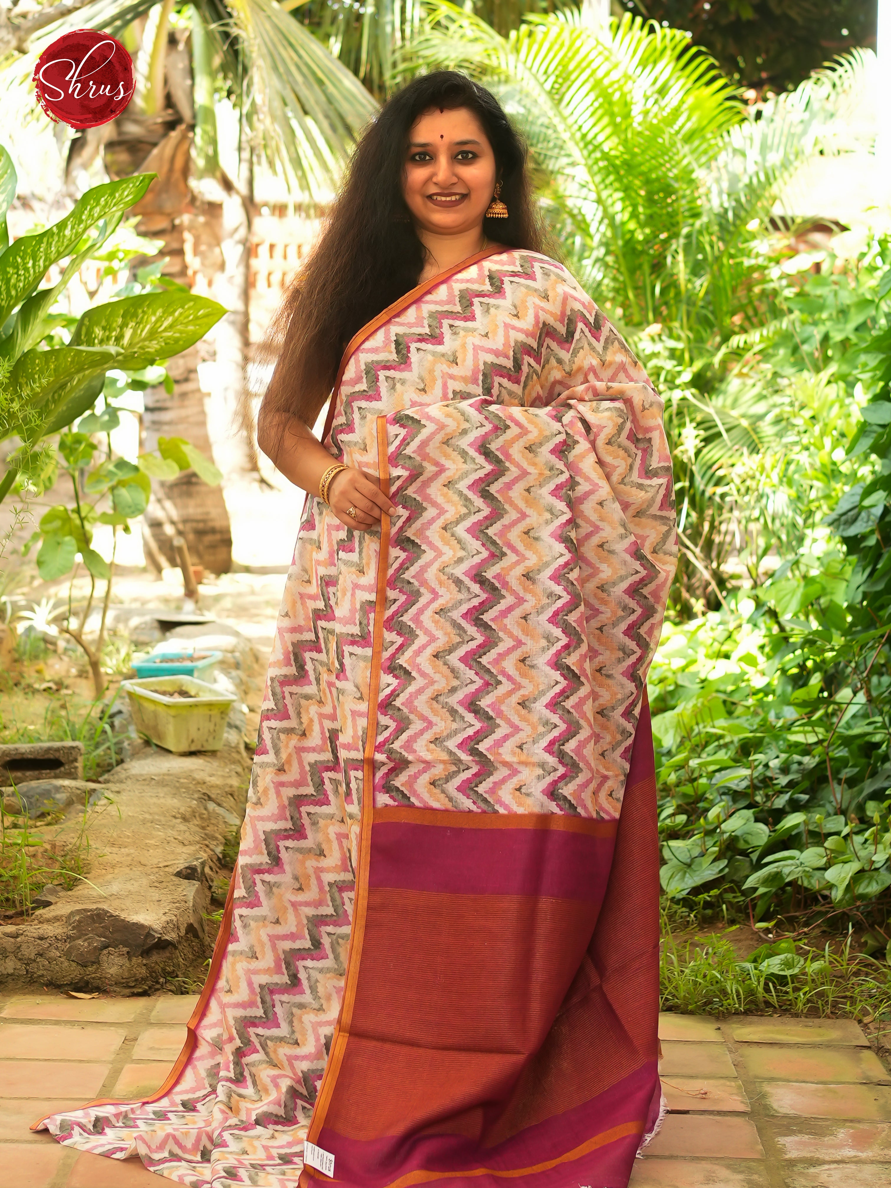 Cream & Pink - Linen Saree Saree - Shop on ShrusEternity.com