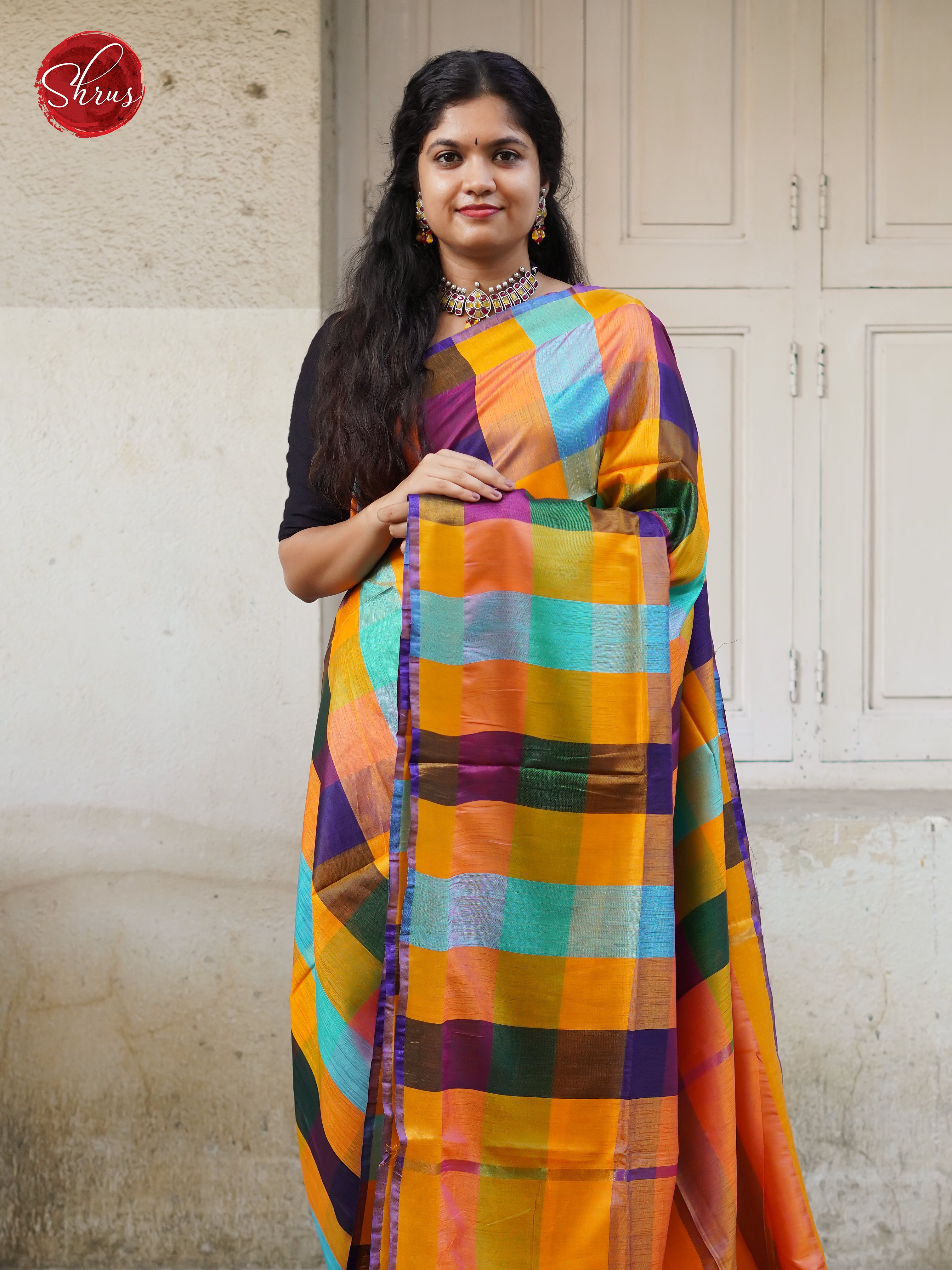 Yellow & Blue - Silk cotton-half pure Saree - Shop on ShrusEternity.com