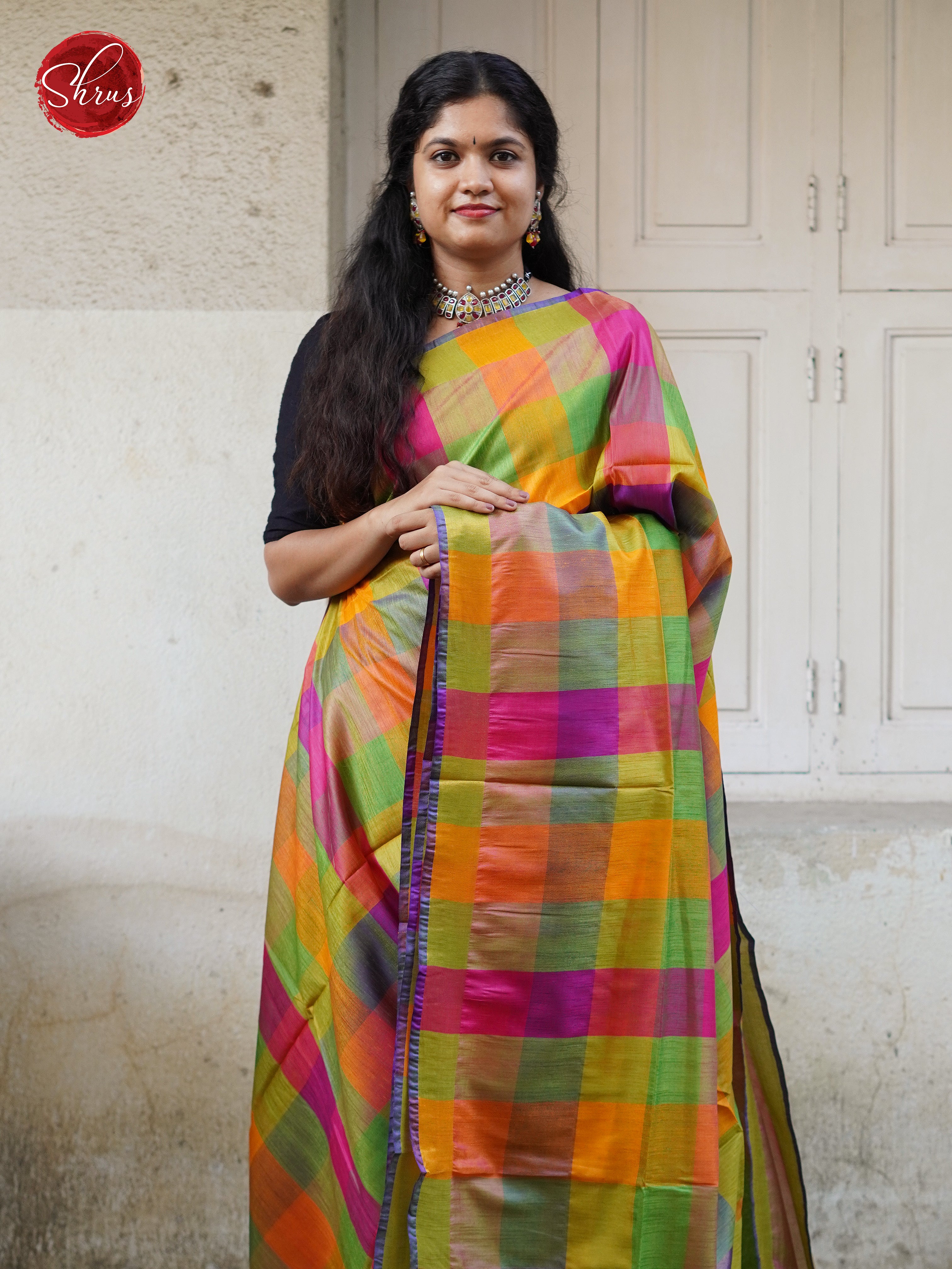 Green &  Orange- Silk cotton-half pure Saree - Shop on ShrusEternity.com