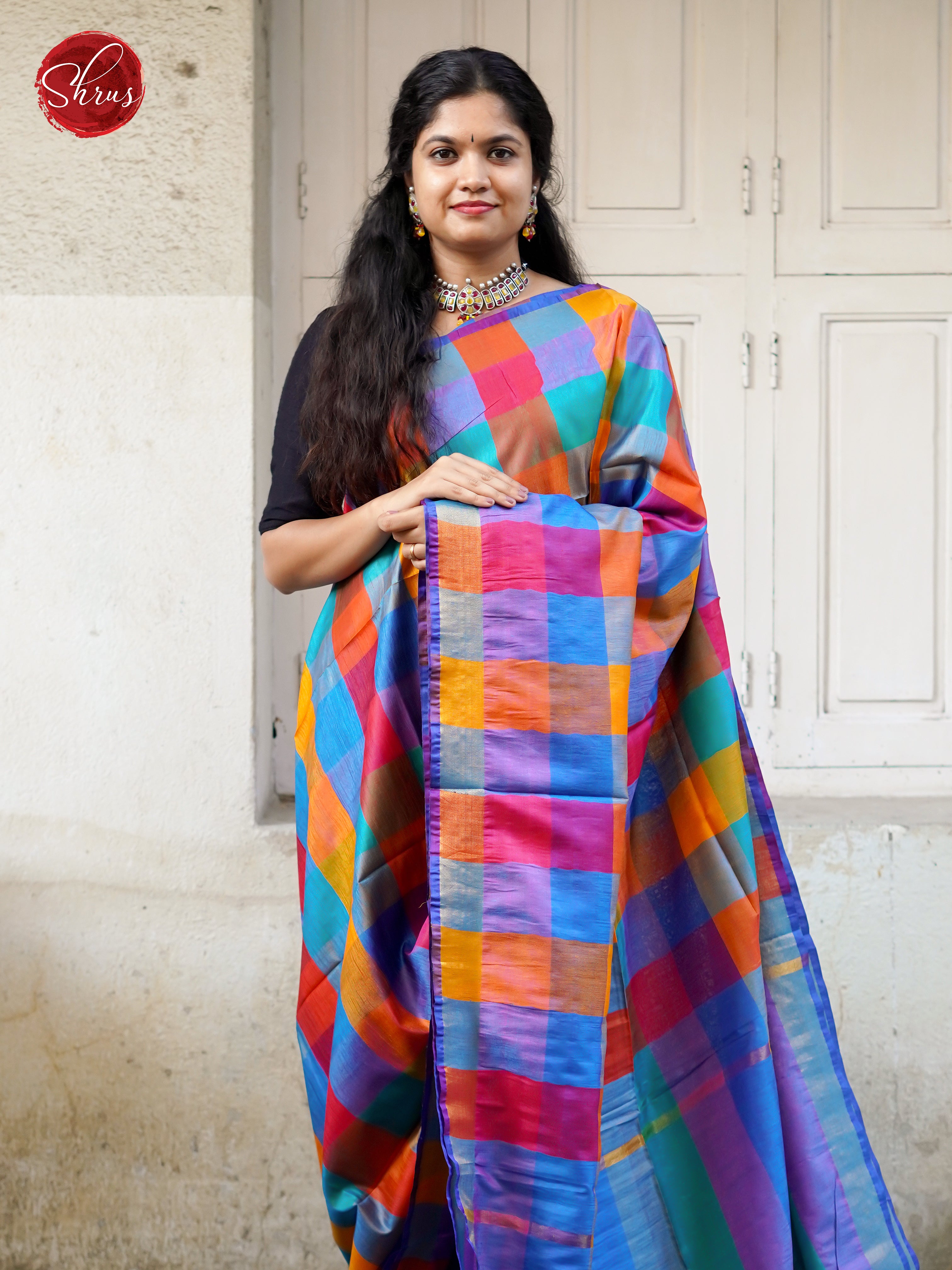 Blue & Pink - Silk cotton-half pure Saree - Shop on ShrusEternity.com