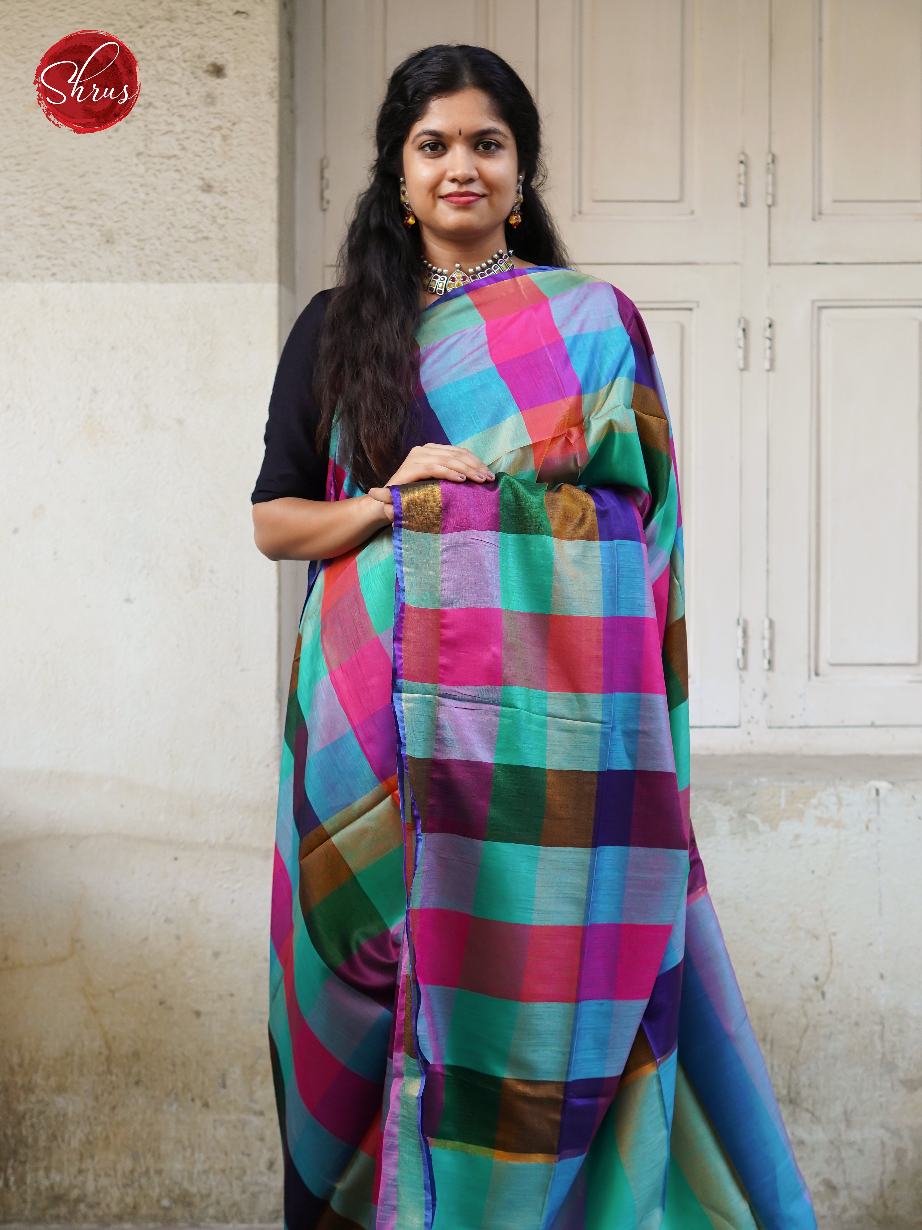 Blue & Green - Silk cotton-half pure Saree - Shop on ShrusEternity.com