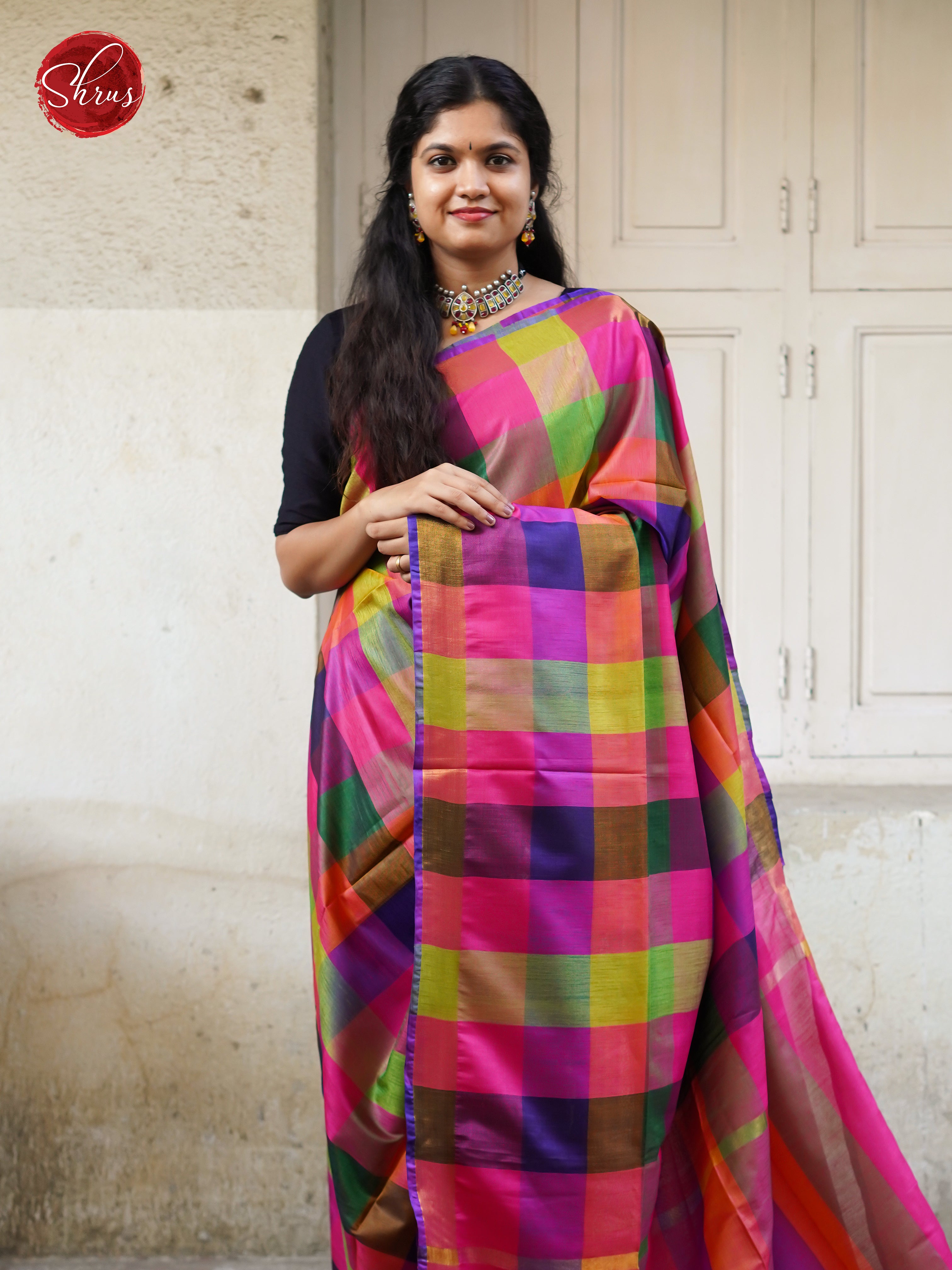 Pink & Green - Silk cotton-half pure Saree - Shop on ShrusEternity.com