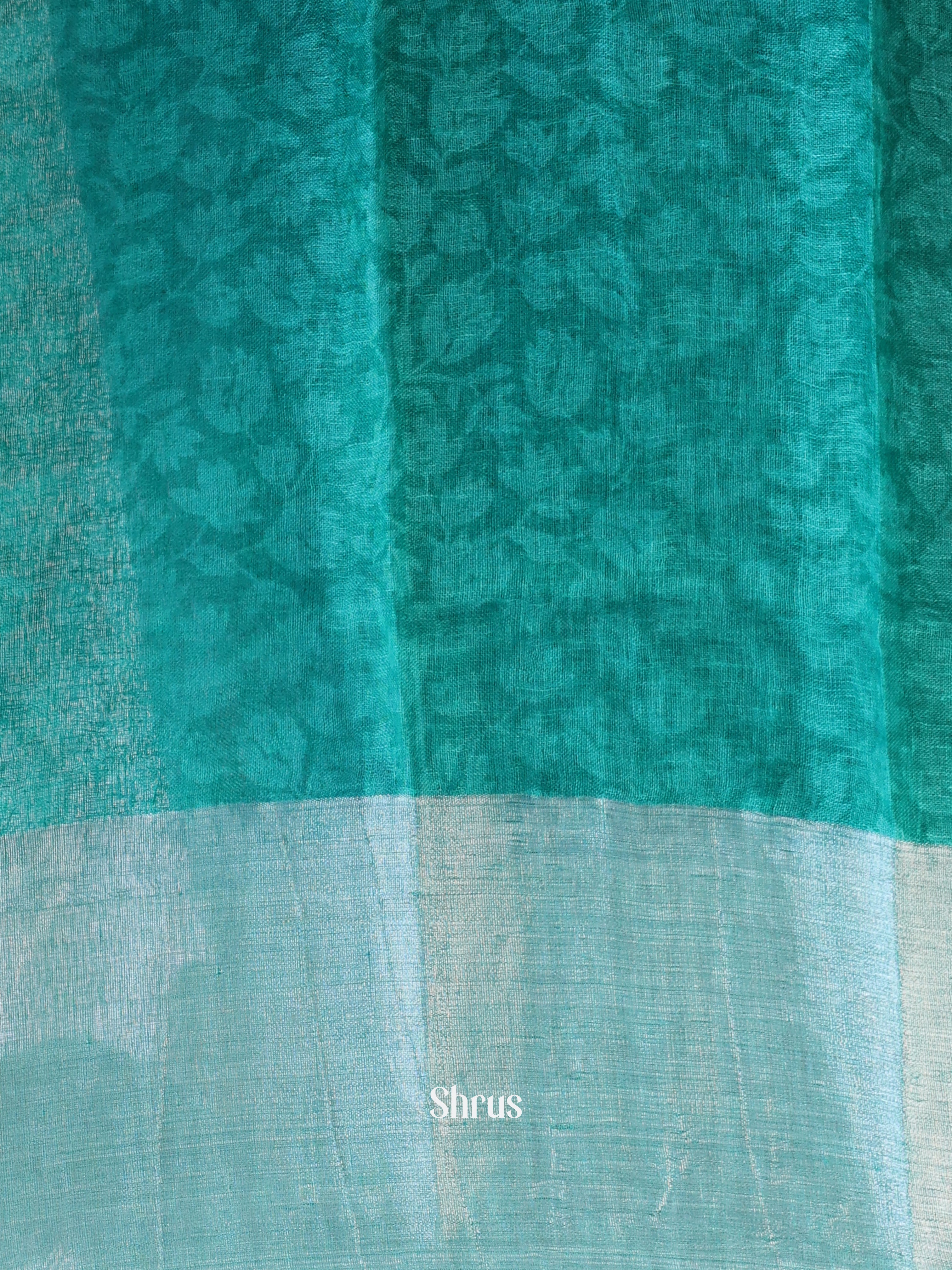 Navy Blue & Turquoise - Linen Saree Saree - Shop on ShrusEternity.com