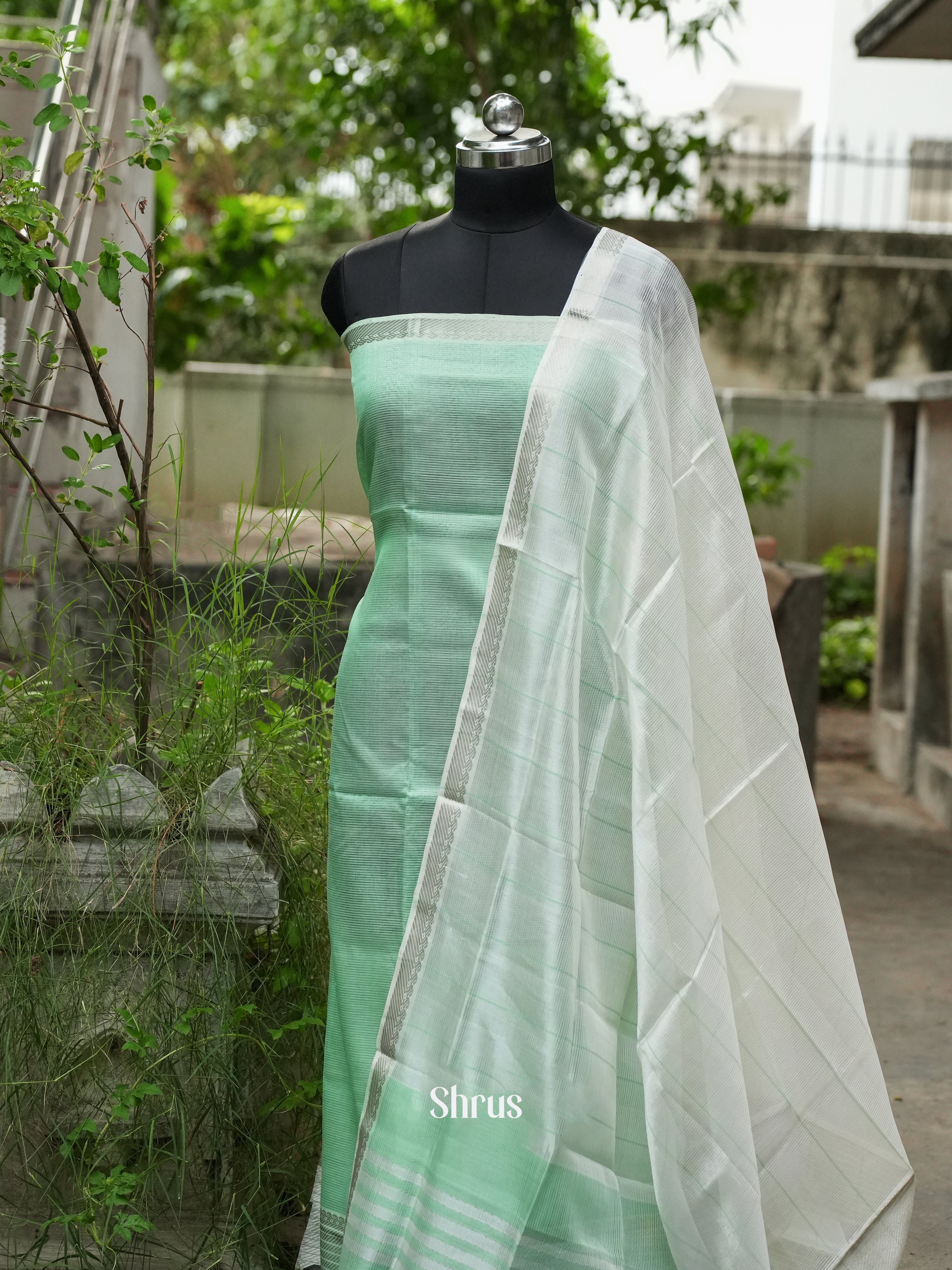 Green & White - Mangalagiri Salwar - Shop on ShrusEternity.com