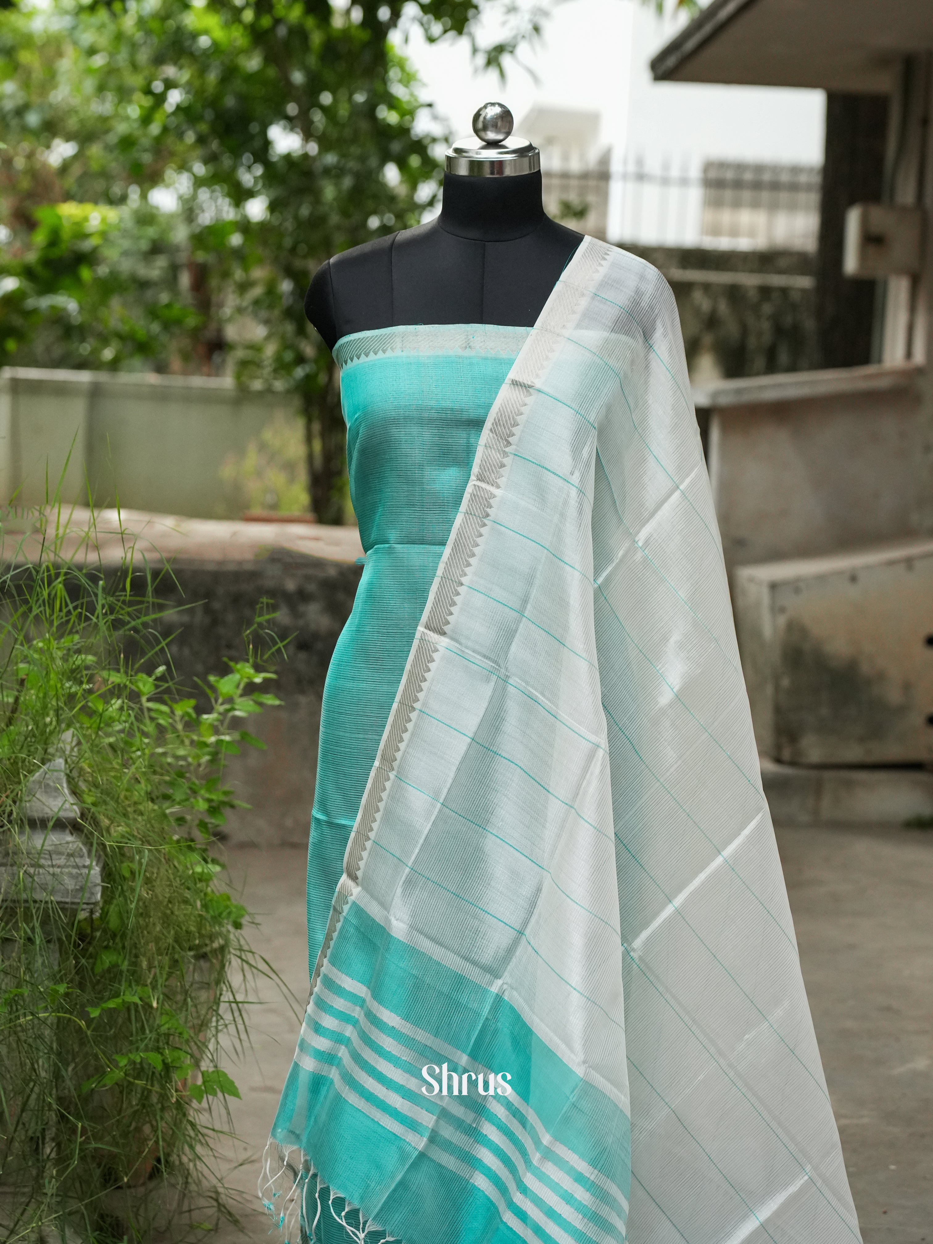 Blue & White - Mangalagiri Salwar - Shop on ShrusEternity.com