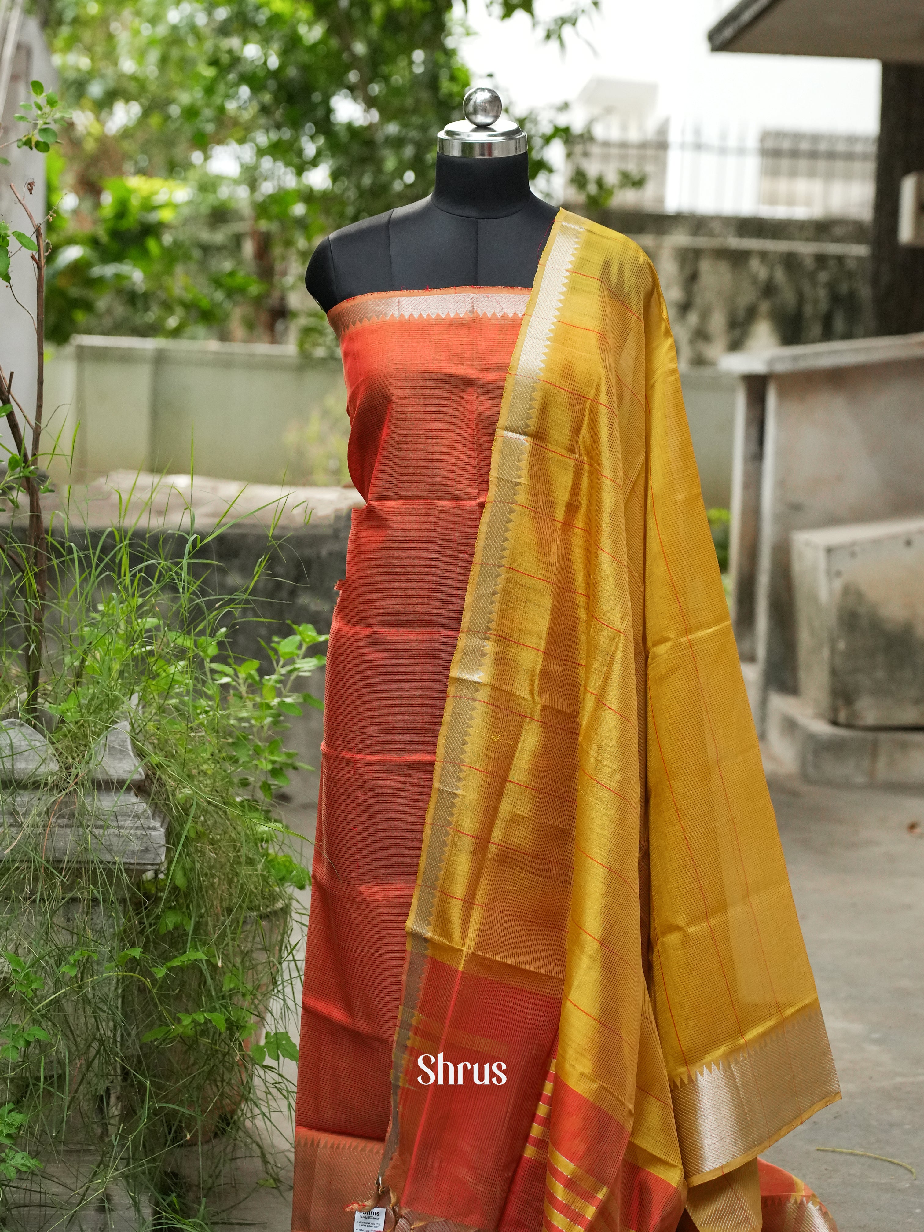 Orange & Mustard - Mangalagiri Salwar - Shop on ShrusEternity.com