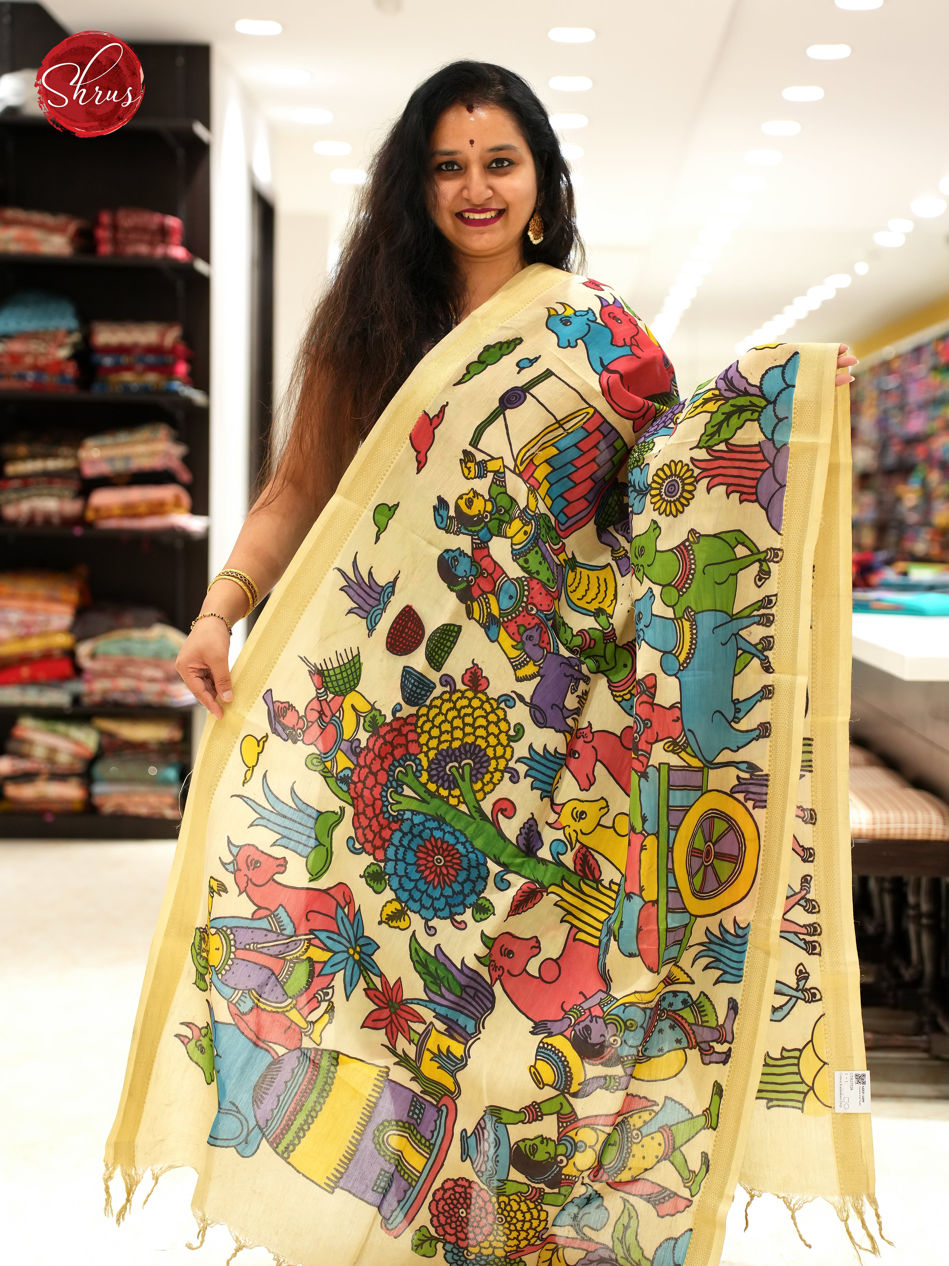 Cream - Pen kalamkari Dupatta - Shop on ShrusEternity.com