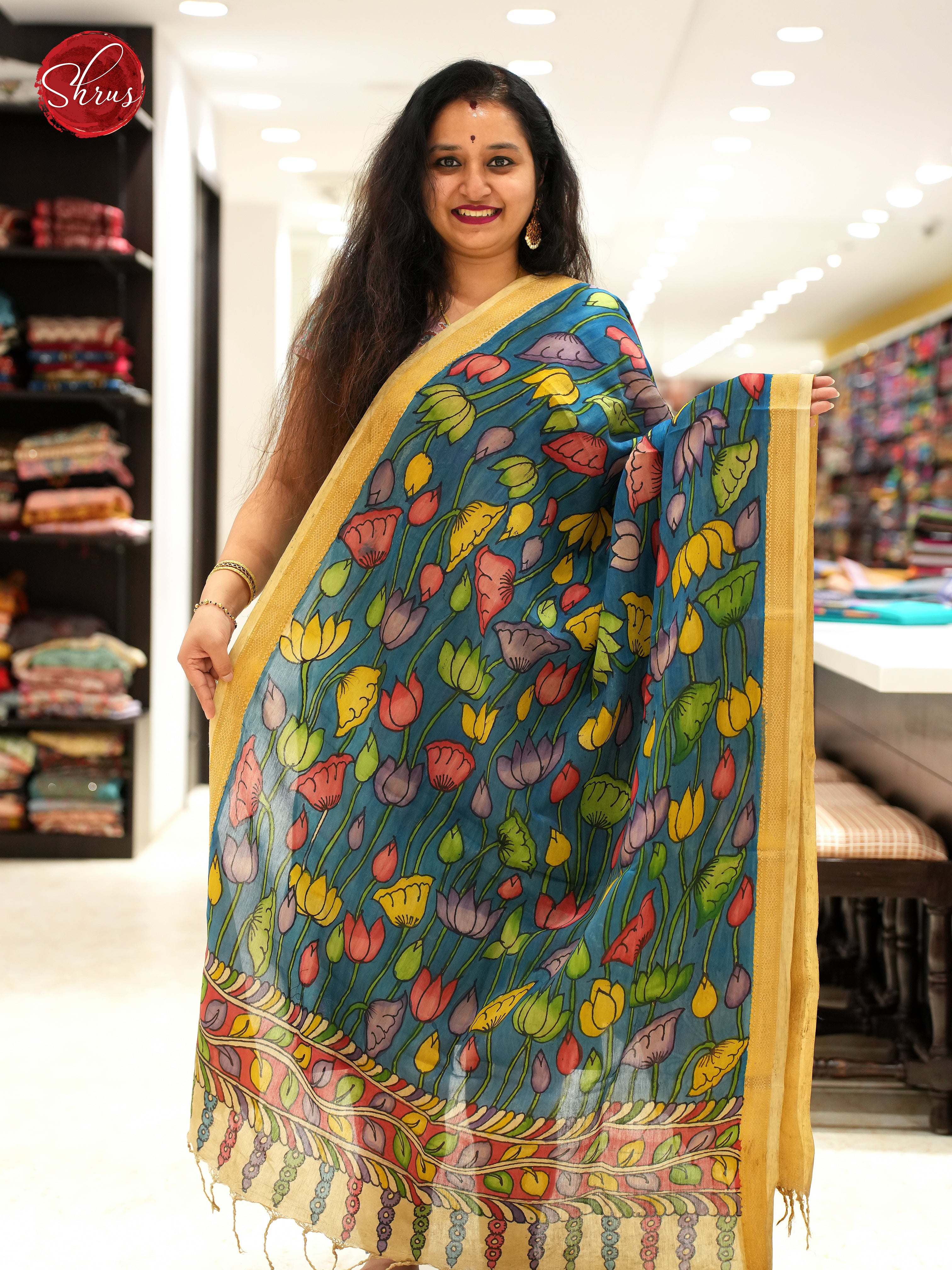 Green - Pen kalamkari Dupatta - Shop on ShrusEternity.com