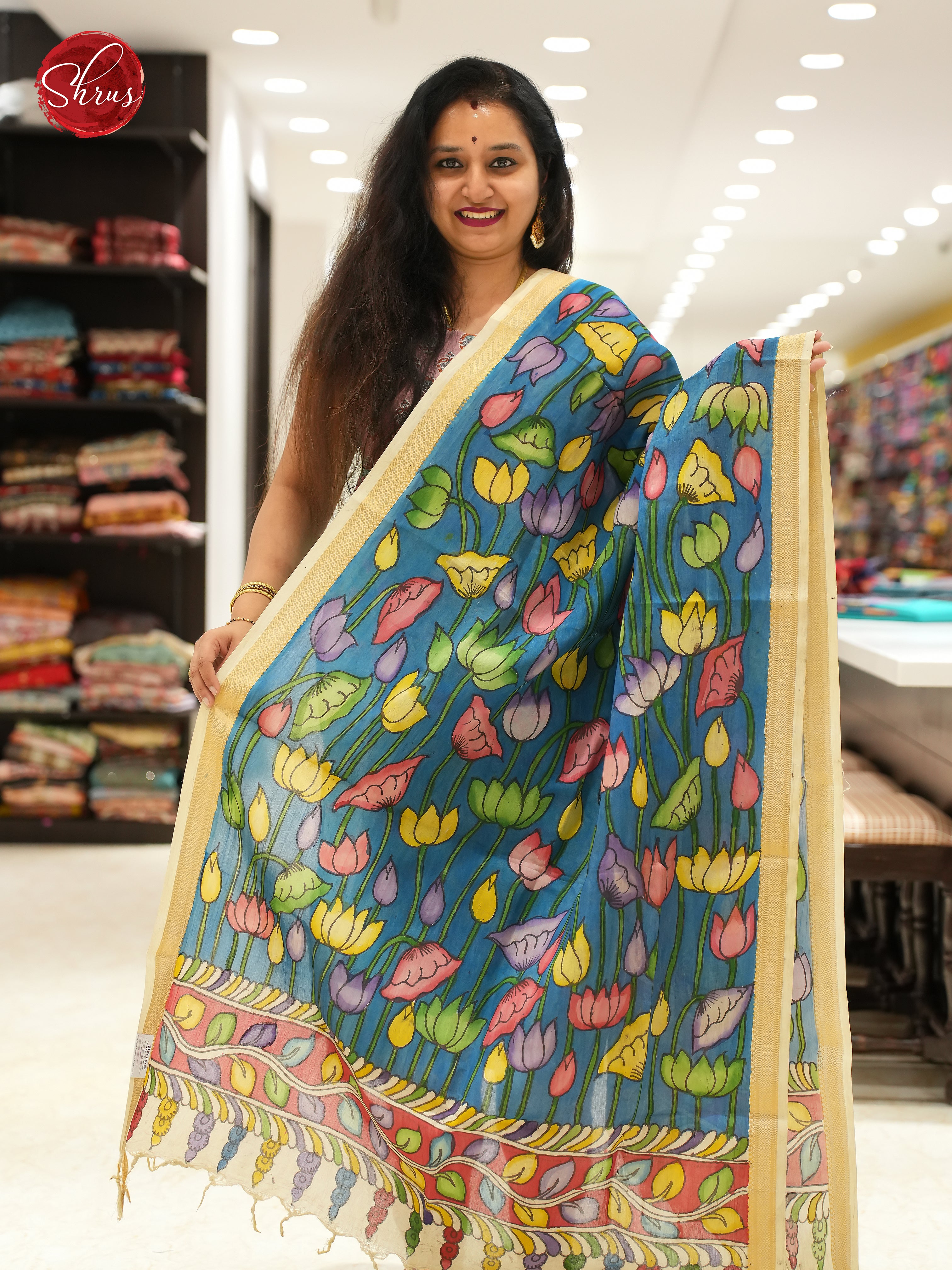 Green - Pen kalamkari Dupatta - Shop on ShrusEternity.com
