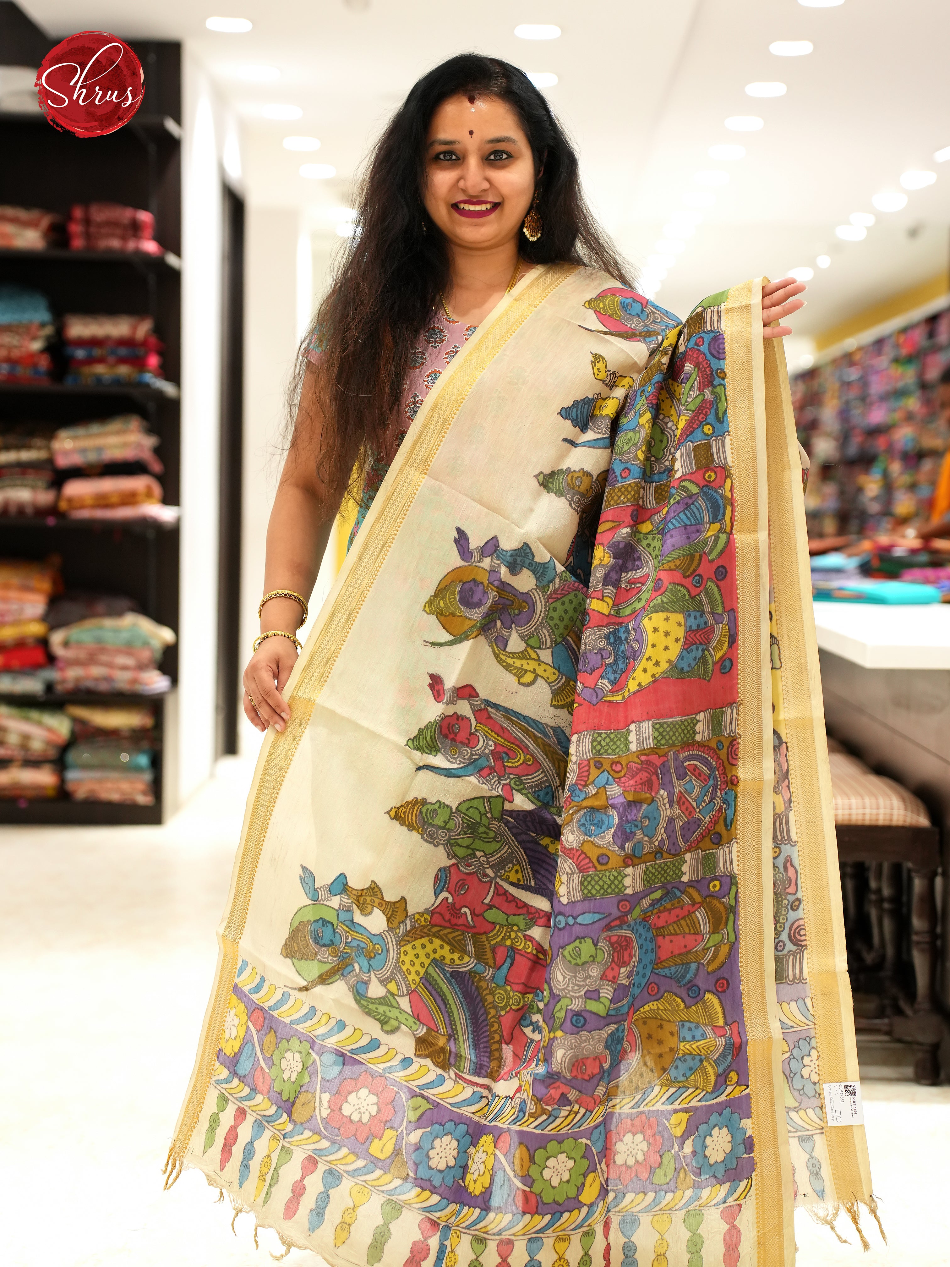 Cream - Pen kalamkari Dupatta - Shop on ShrusEternity.com