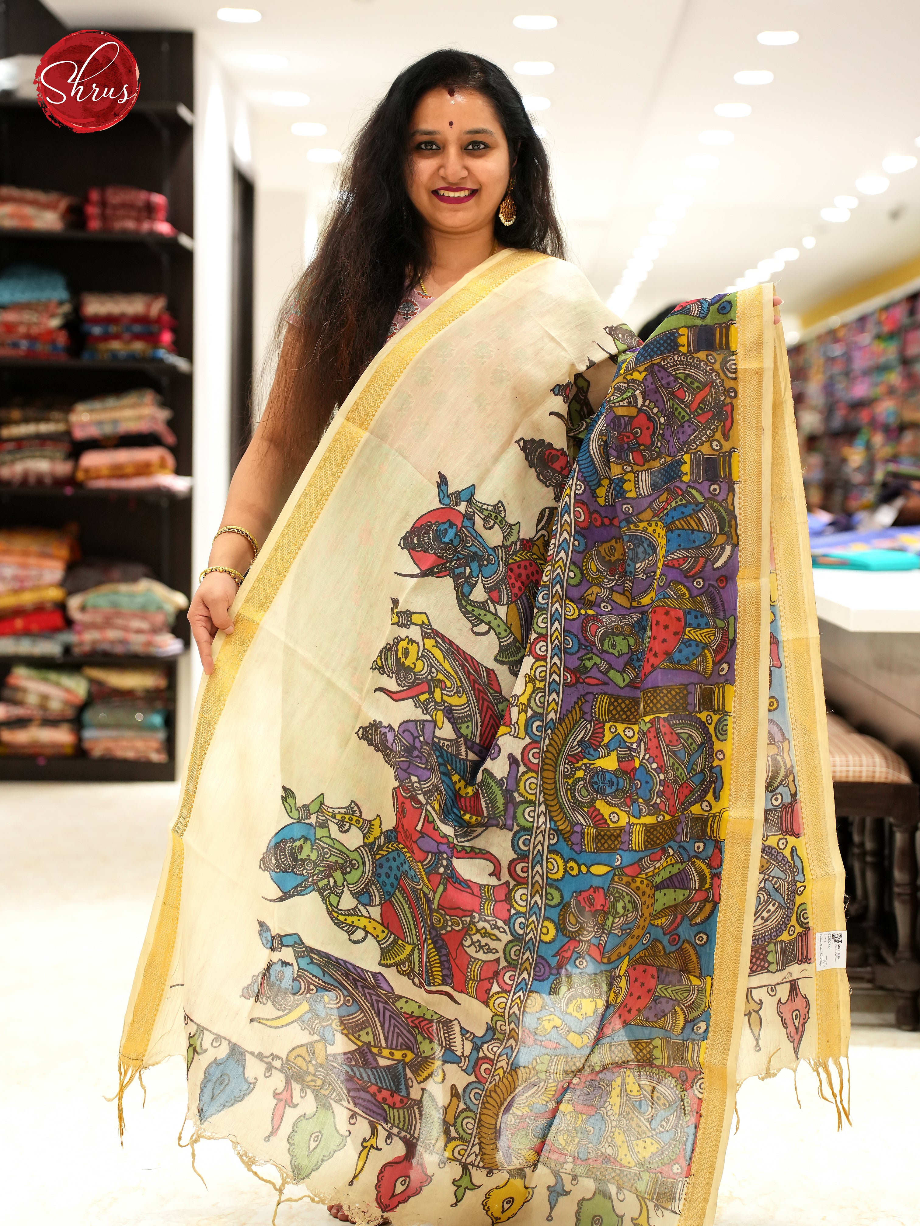 Cream- Pen kalamkari Dupatta - Shop on ShrusEternity.com