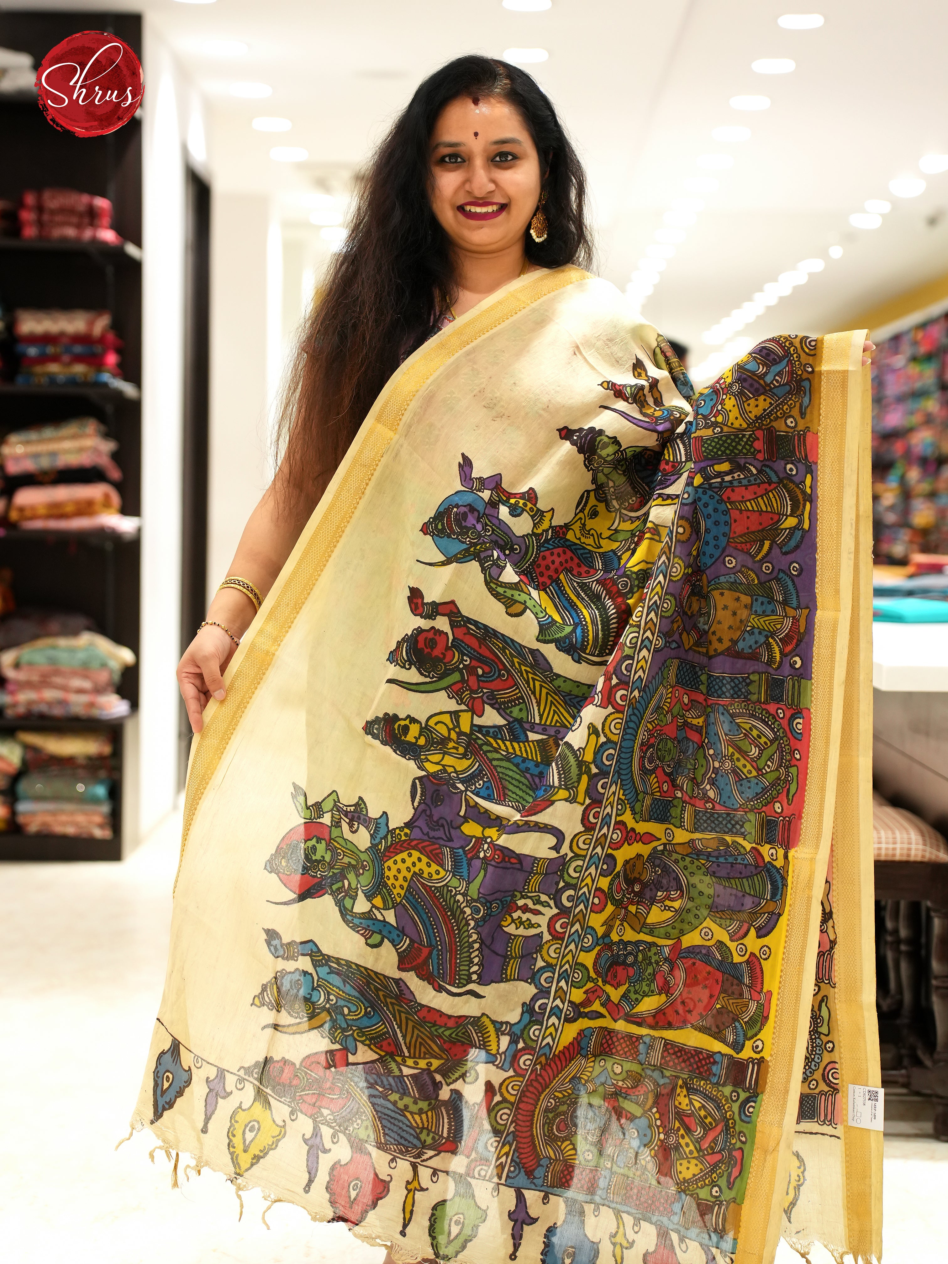 Cream - Pen kalamkari Dupatta - Shop on ShrusEternity.com
