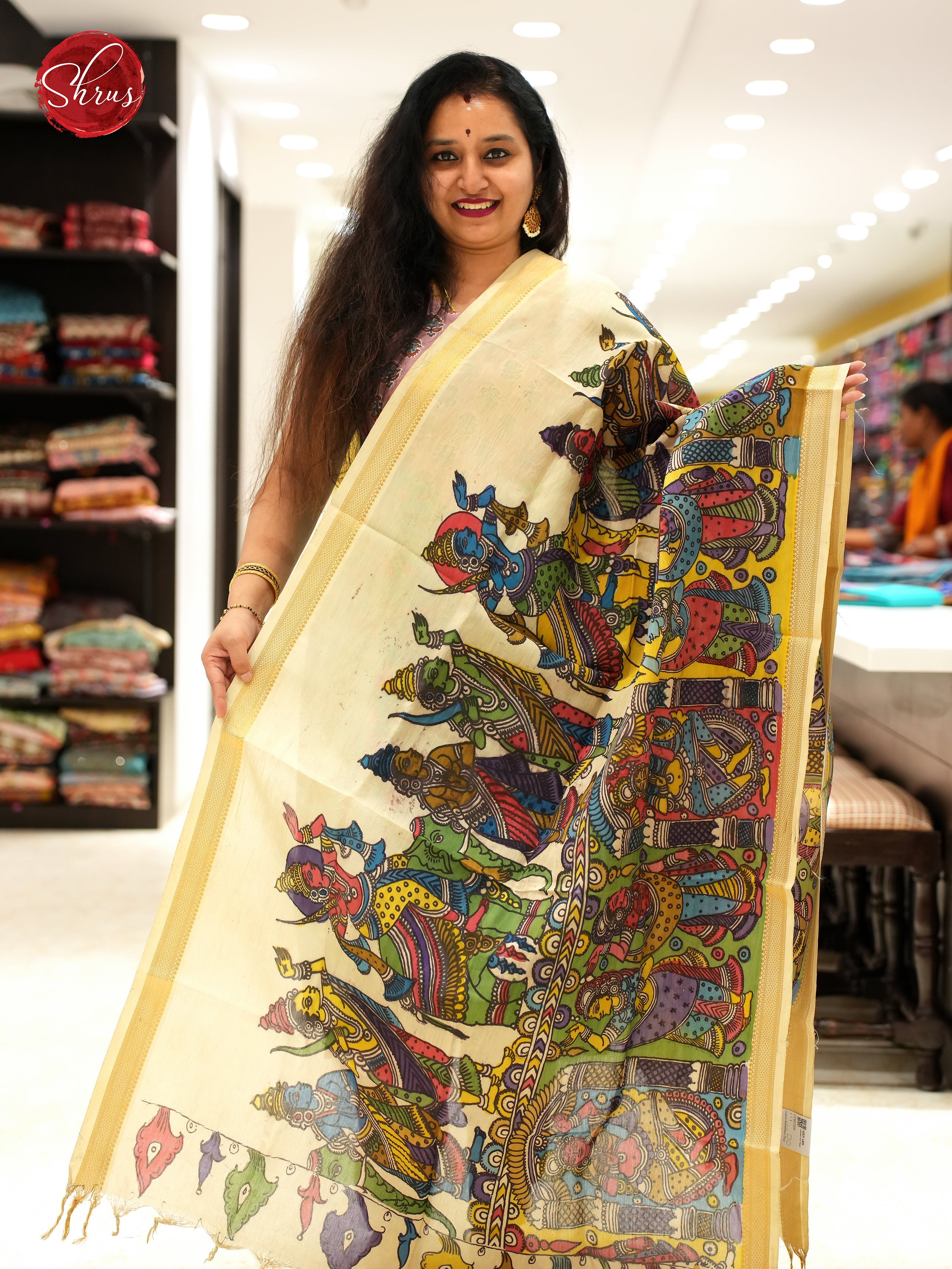 Cream - Pen kalamkari Dupatta - Shop on ShrusEternity.com