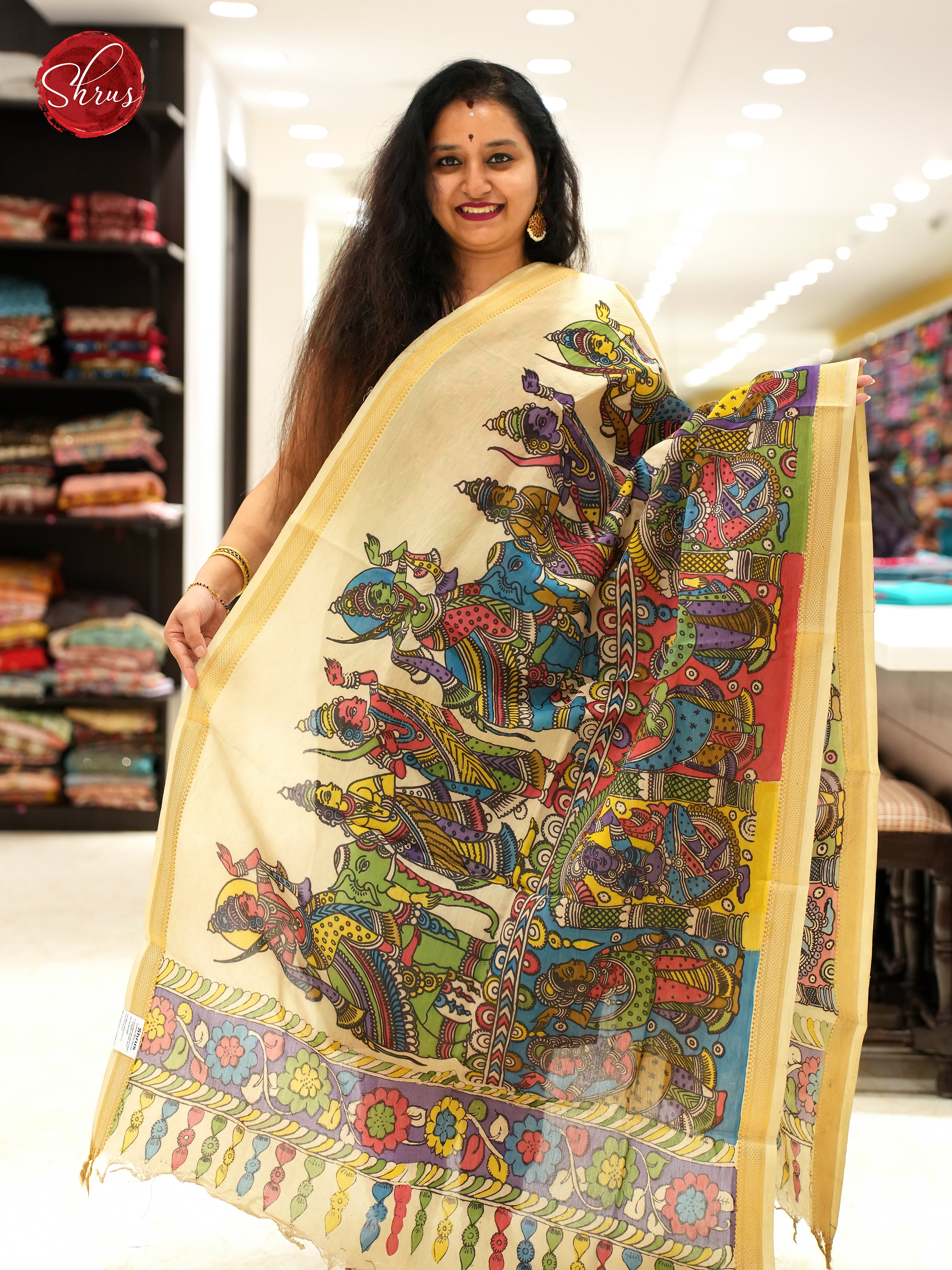 Cream - Pen kalamkari Dupatta - Shop on ShrusEternity.com