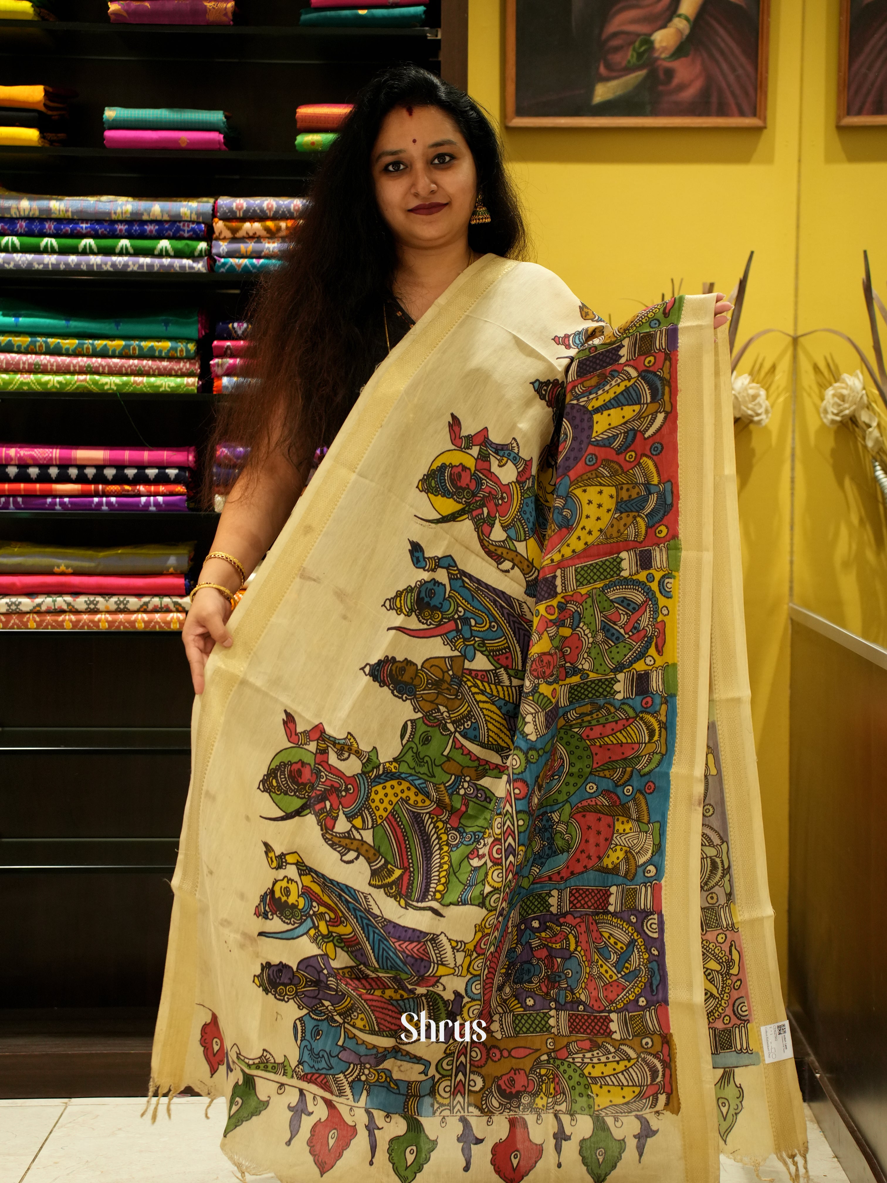 Cream - Pen kalamkari Dupatta - Shop on ShrusEternity.com