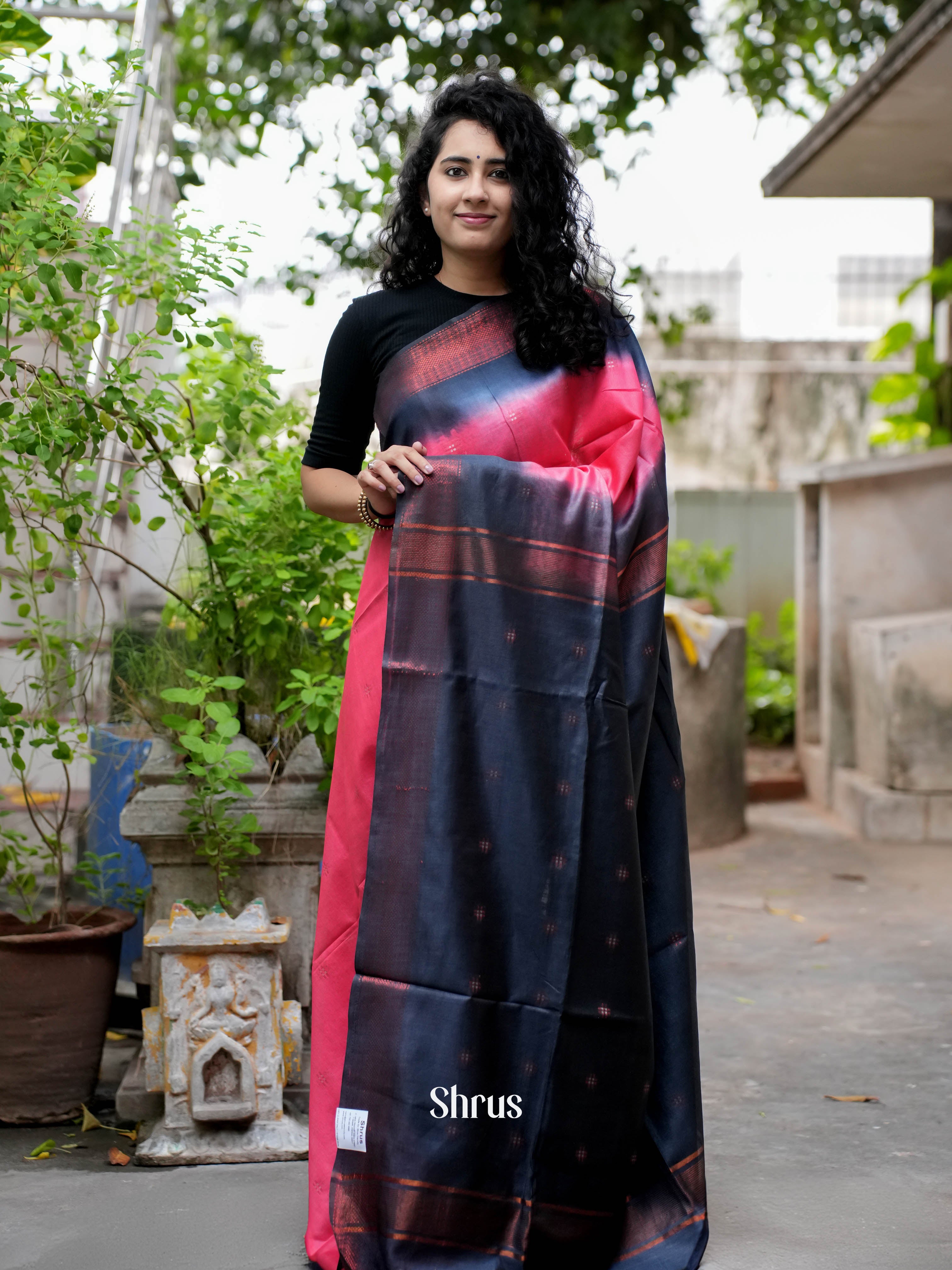 Pink & Blue - Semi Tussar Saree - Shop on ShrusEternity.com